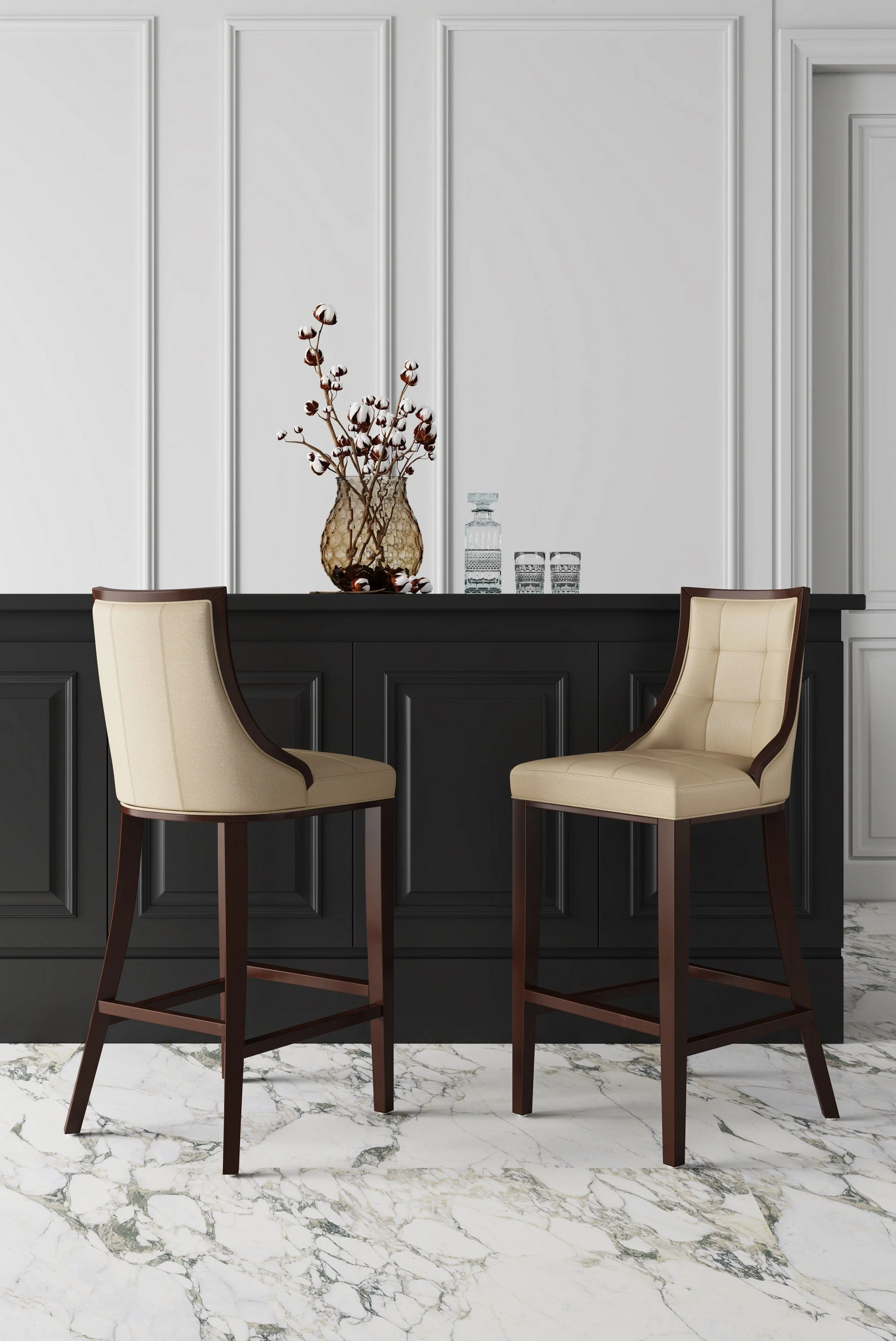 Fifth Avenue Bar Stool in Cream and Walnut (set of 2) - Image 2