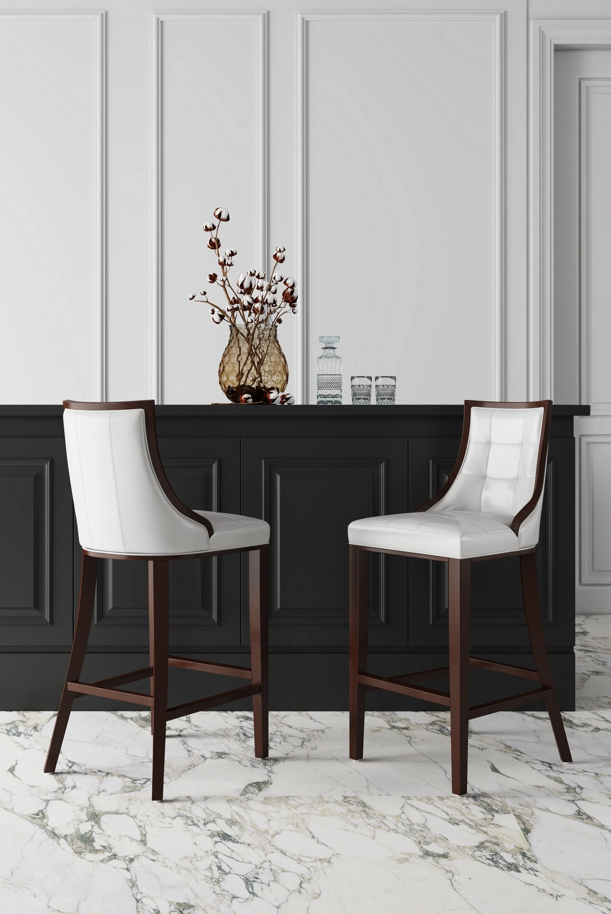 Fifth Avenue Bar Stool in Pearl White and Walnut - Image 2