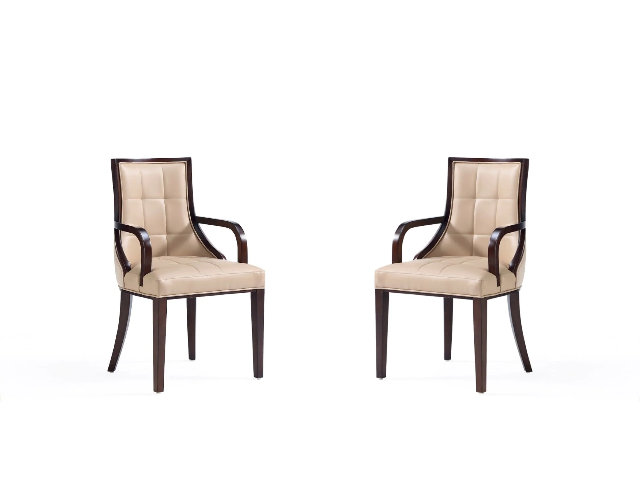 Fifth Avenue Faux Leather and Velvet Dining Armchair in Tan and Walnut (set of 2)