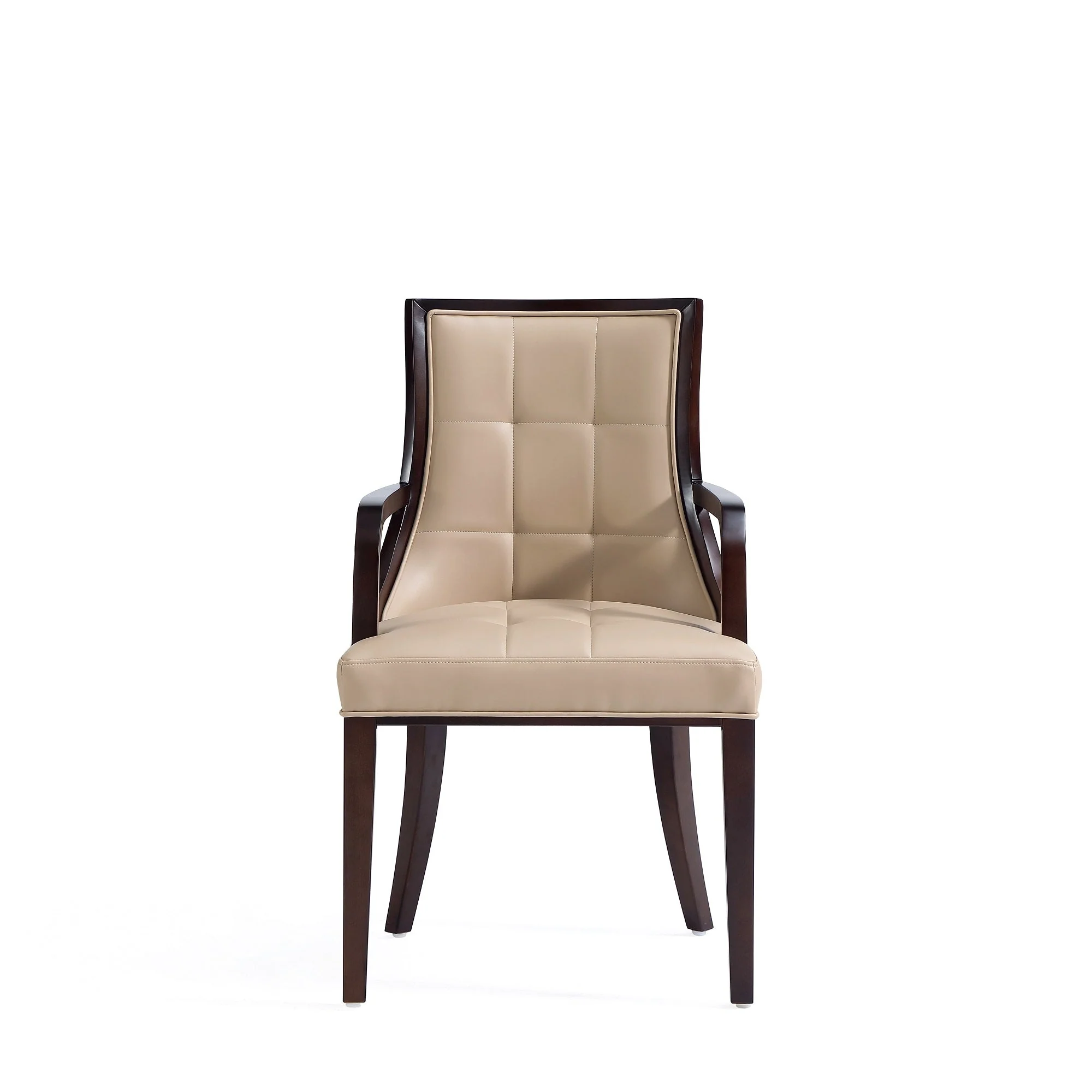 Fifth Avenue Faux Leather and Velvet Dining Armchair in Tan and Walnut (set of 2) - Image 4