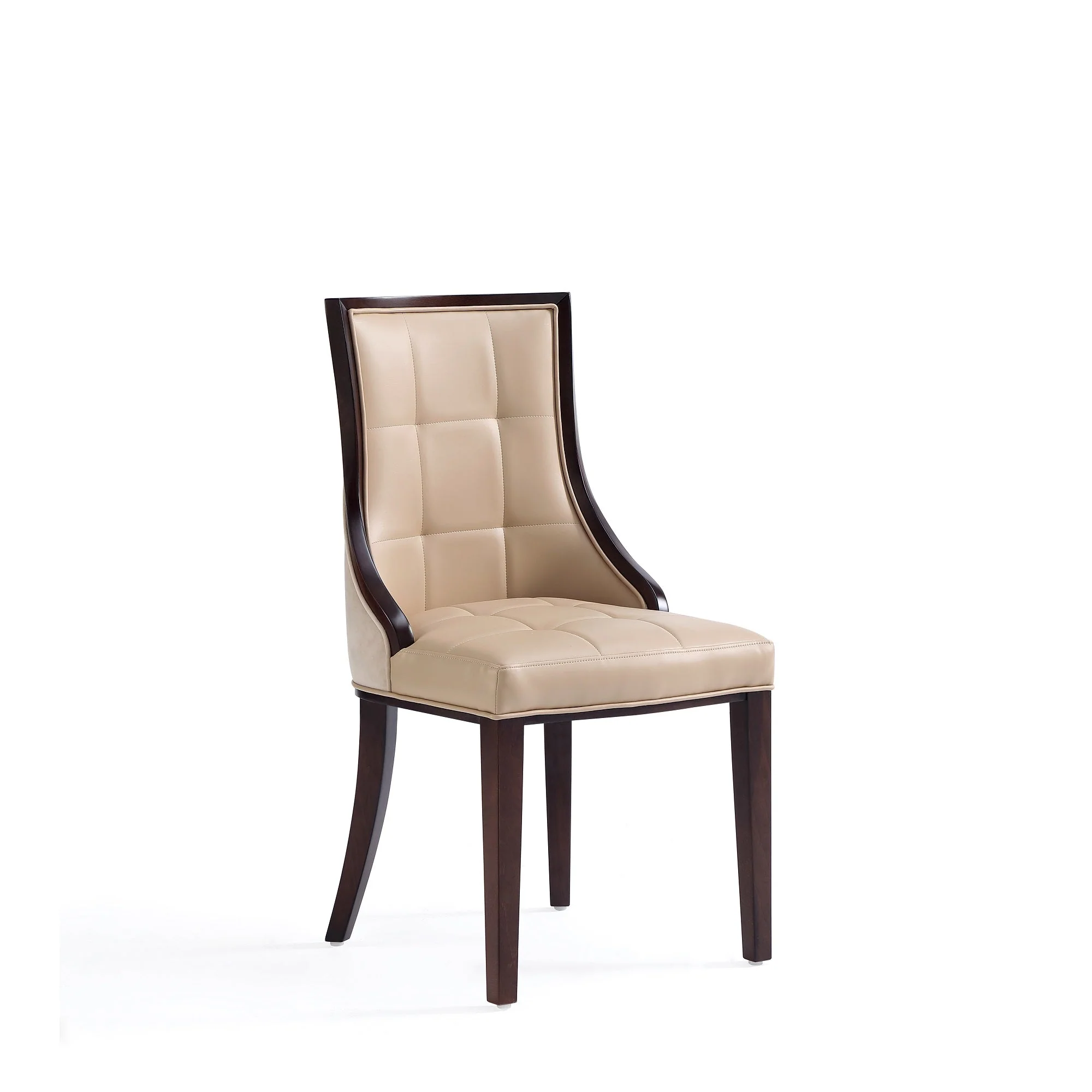 Fifth Avenue Faux Leather and Velvet Dining Chair (Set of Two) in Tan and Walnut - Image 4