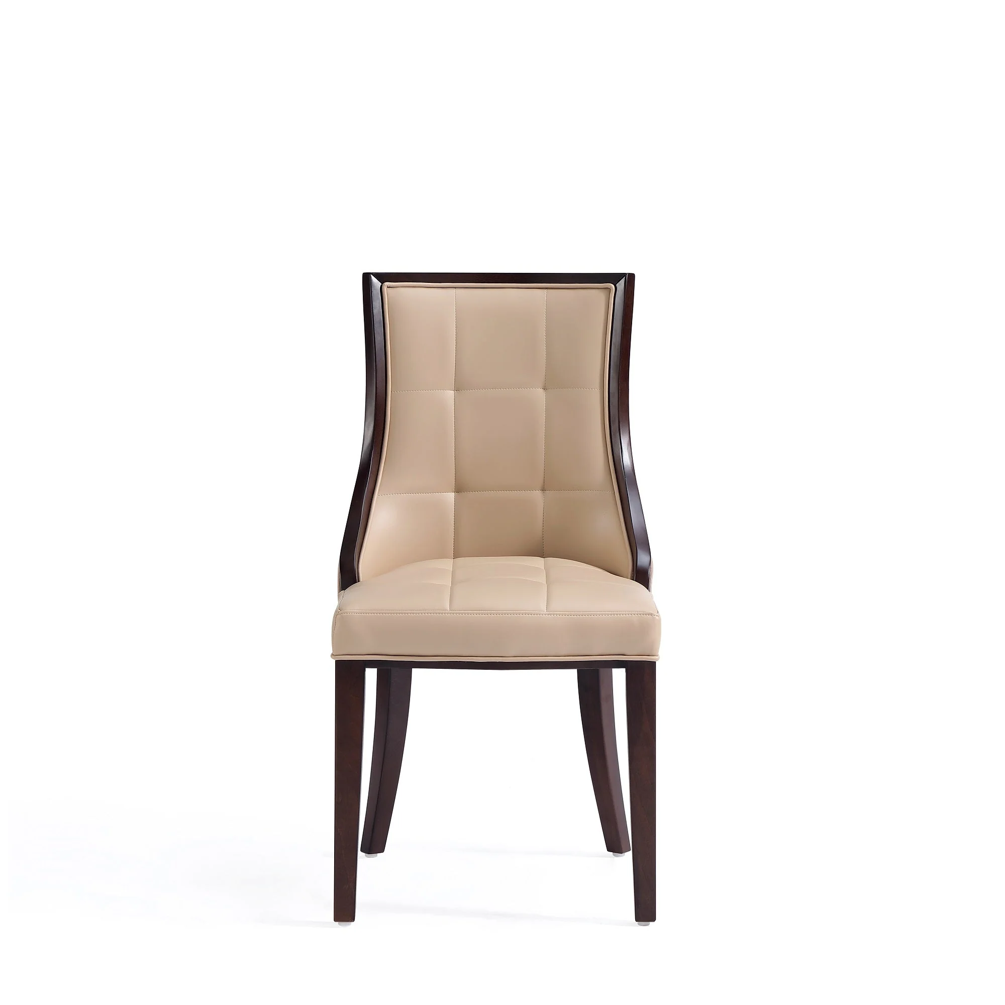 Fifth Avenue Faux Leather and Velvet Dining Chair (Set of Two) in Tan and Walnut - Image 5
