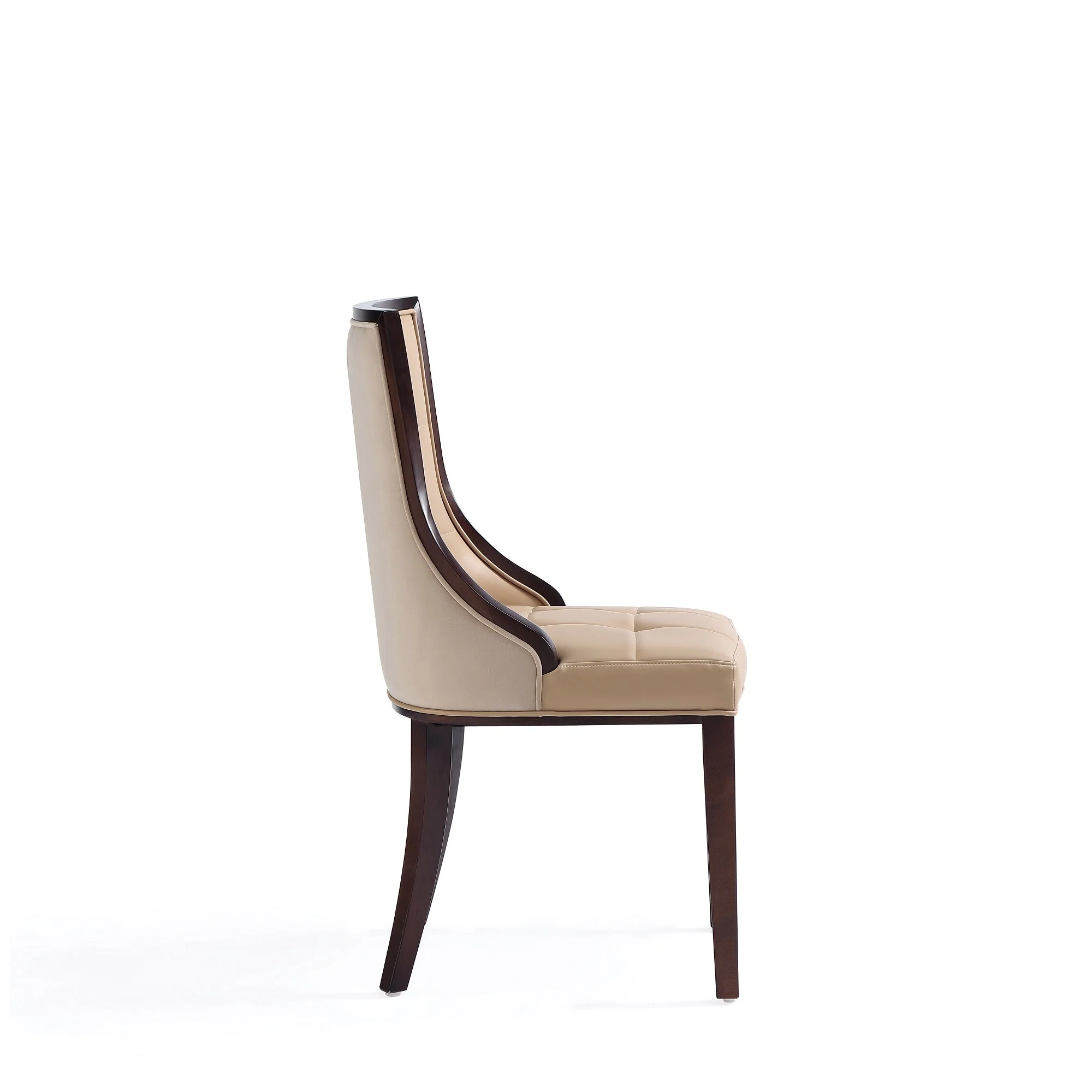 Fifth Avenue Faux Leather and Velvet Dining Chair (Set of Two) in Tan and Walnut - Image 6