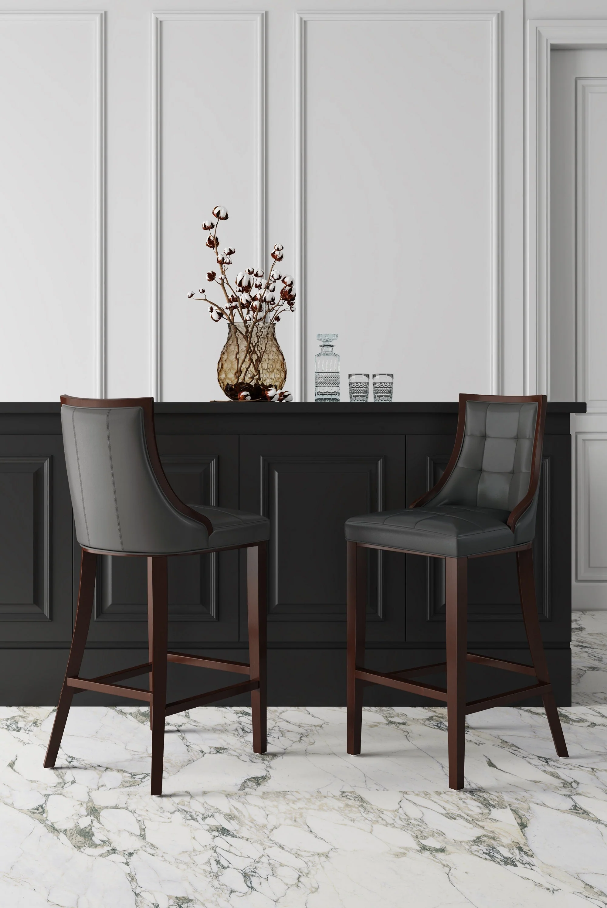 Fifth Avenue Faux Leather Barstool in Pebble Grey (set of 3) - Image 2