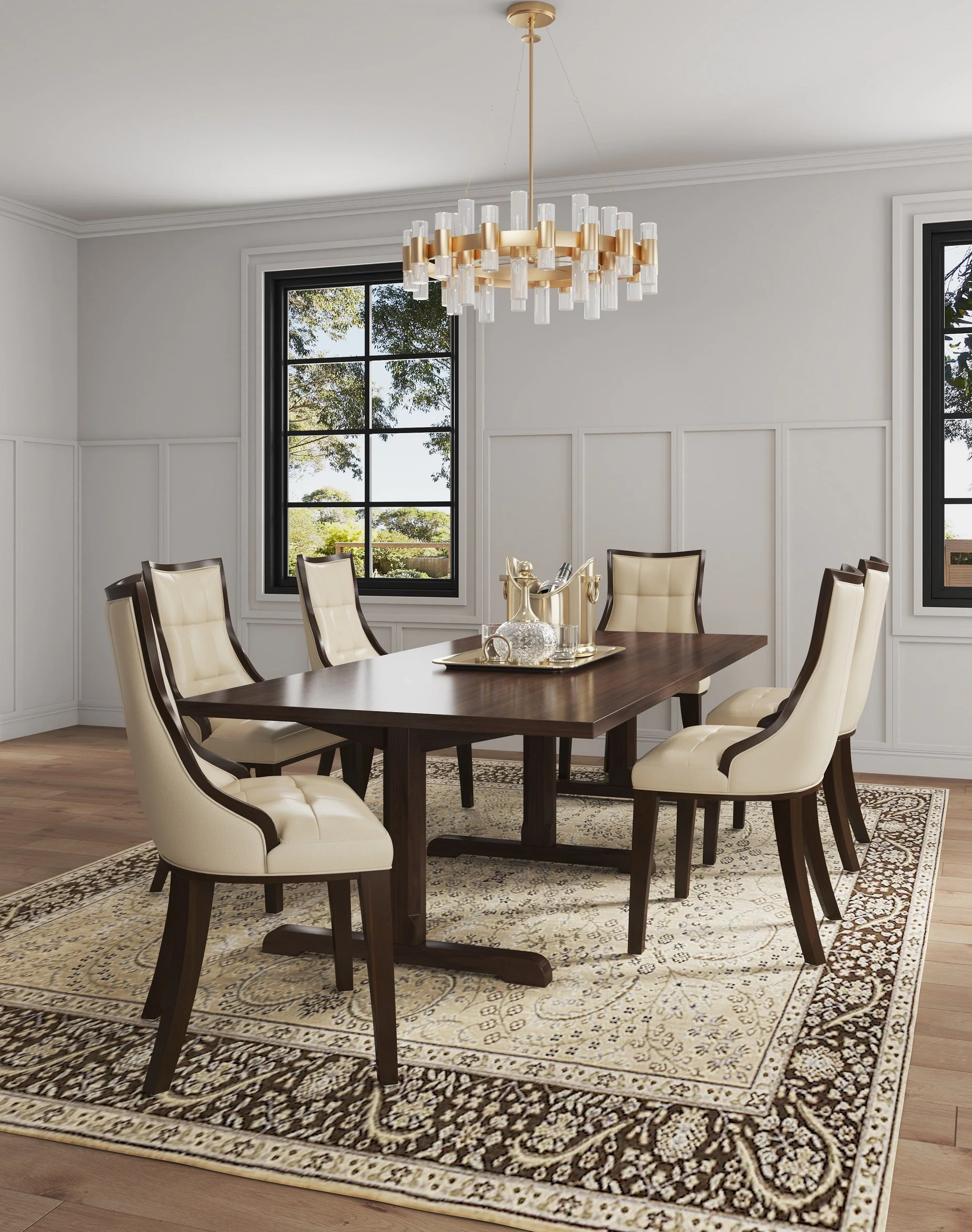 Fifth Avenue Faux Leather Dining Chair (Set of Two) in Cream and Walnut - Image 2