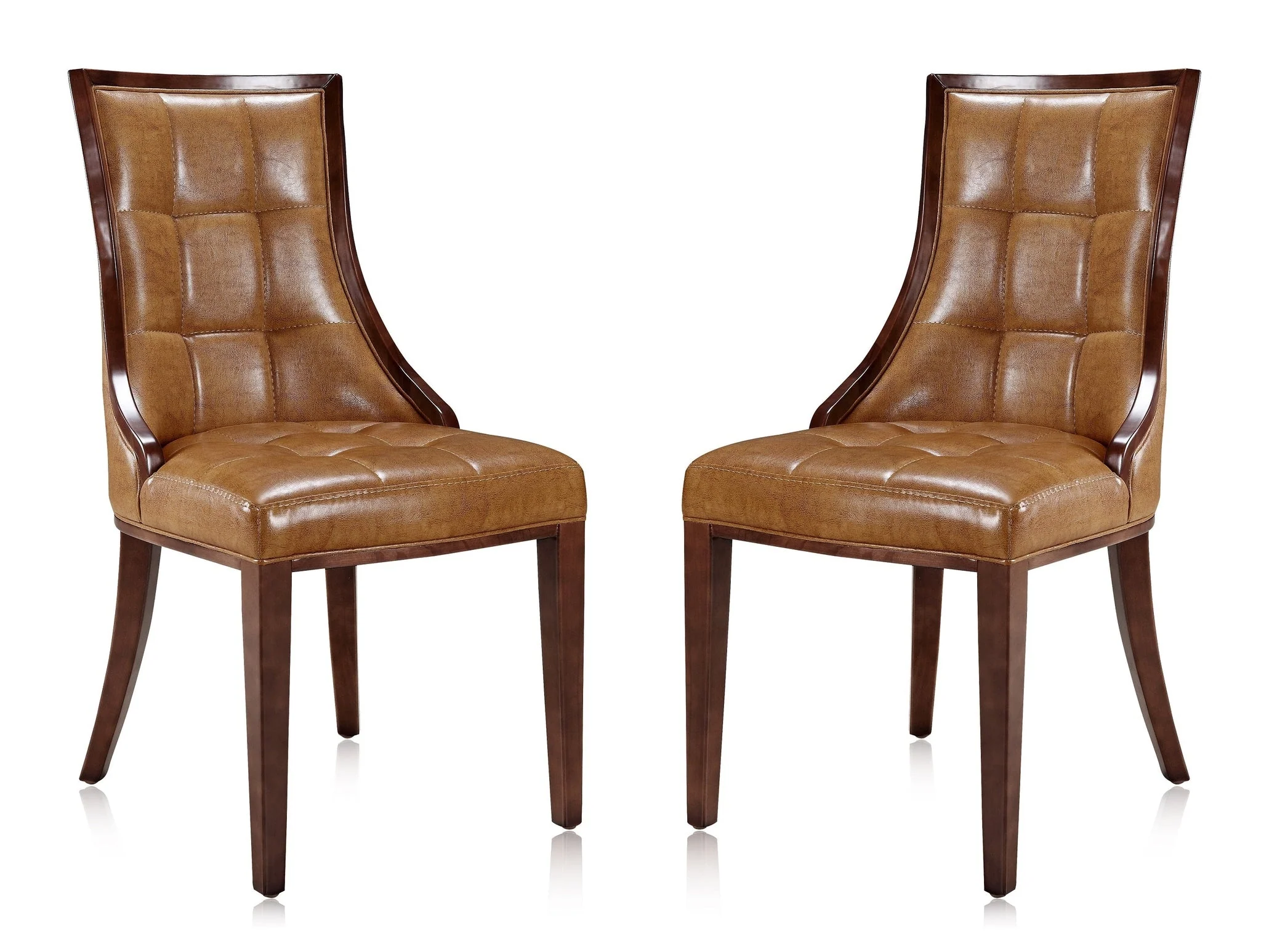 Fifth Avenue Faux Leather Dining Chair (Set of Two) in Saddle and Walnut