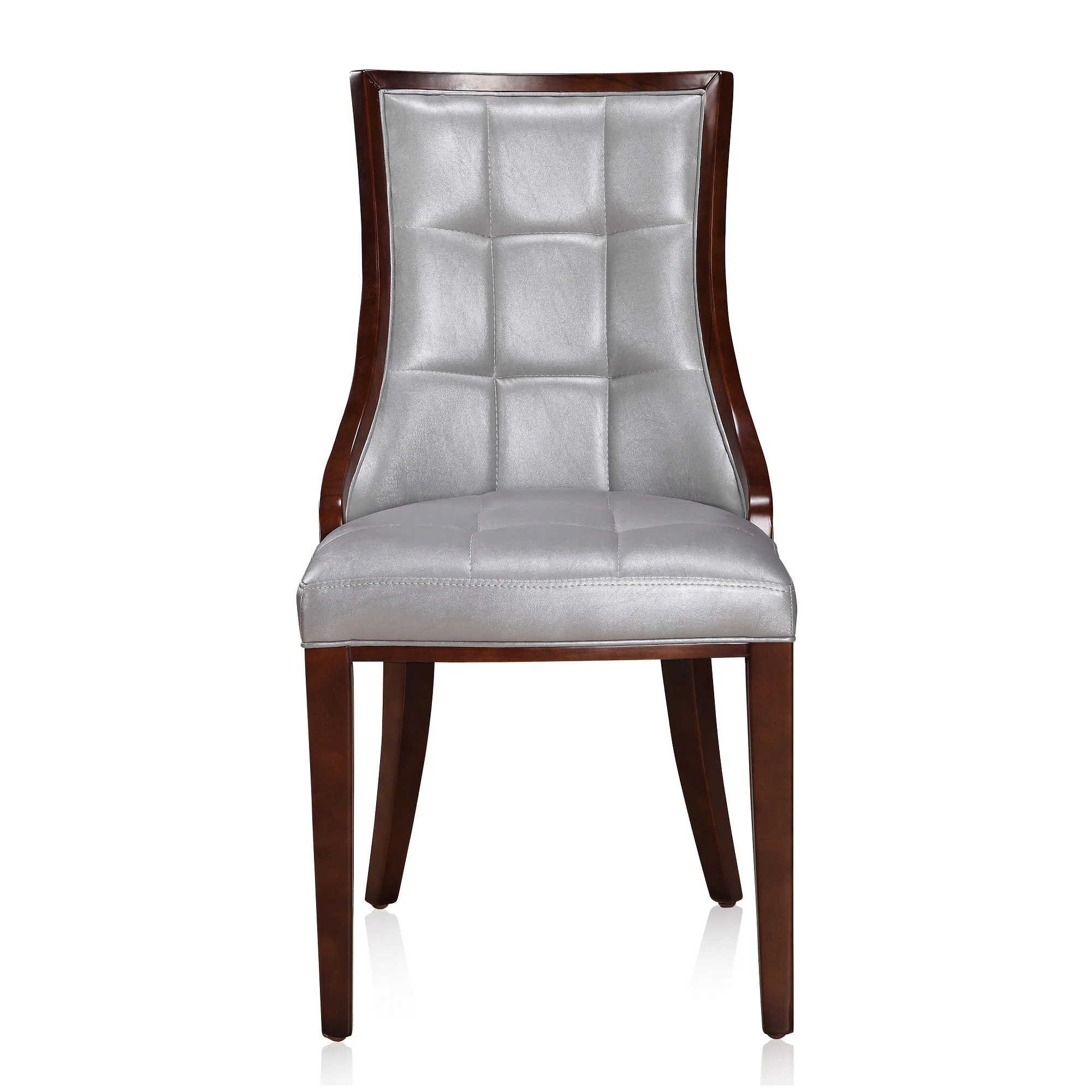 Fifth Avenue Faux Leather Dining Chair (Set of Two) in Silver and Walnut - Image 4