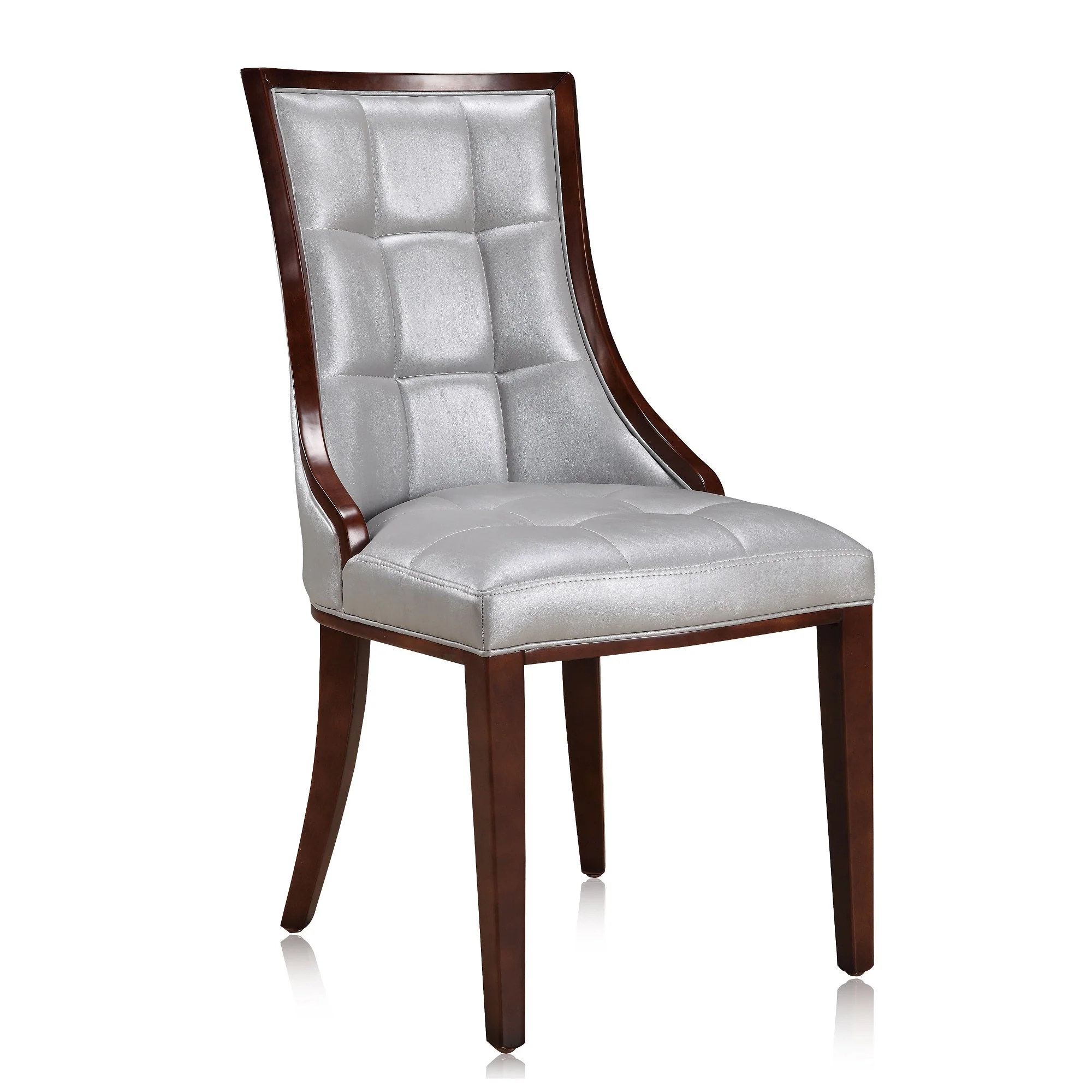 Fifth Avenue Faux Leather Dining Chair (Set of Two) in Silver and Walnut - Image 5