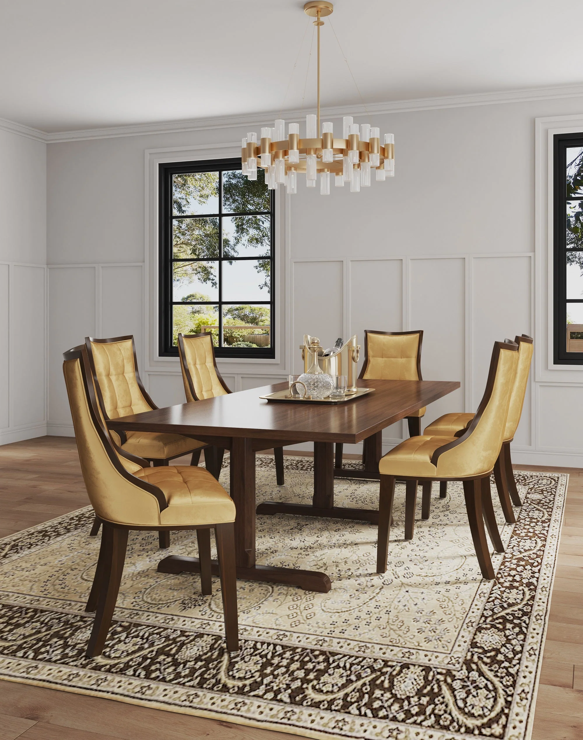 Fifth Avenue Velvet Dining Chair (Set of Two) in Antique Gold and Walnut - Image 2