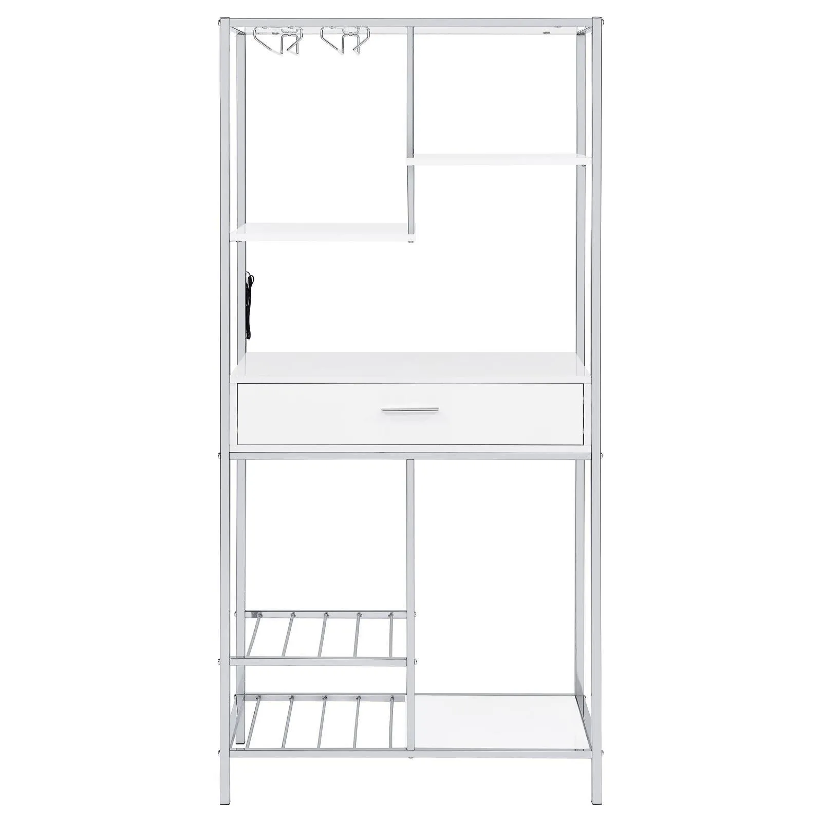 Figueroa White High Gloss and Chrome 5-shelf Wine Cabinet with Storage Drawer - Image 7