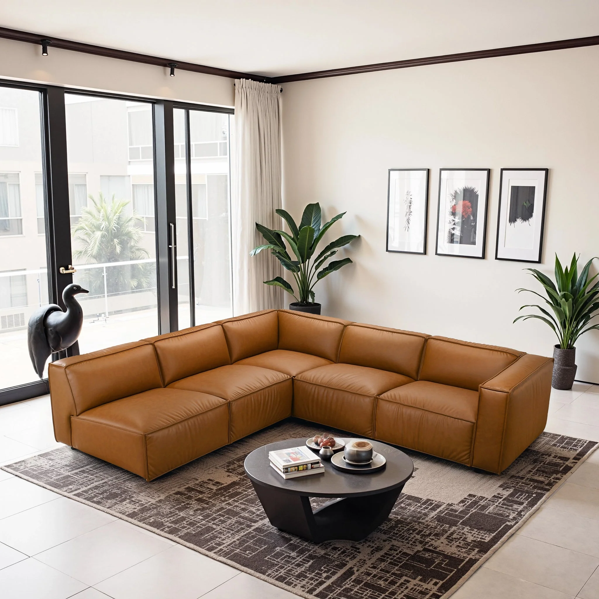 Findlay Mid Century Modern Vegan Leather Corner Sectional Sofa - Image 5