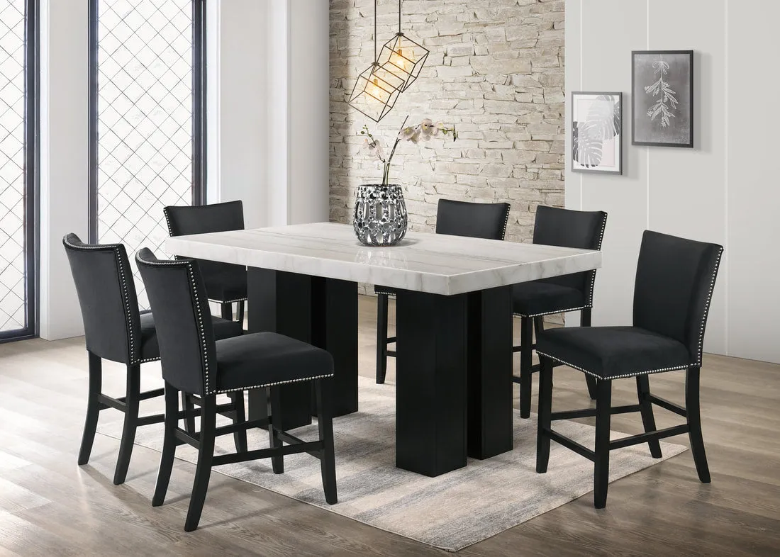 Finley Black Genuine Marble  7-Piece Counter Height Dining Set
