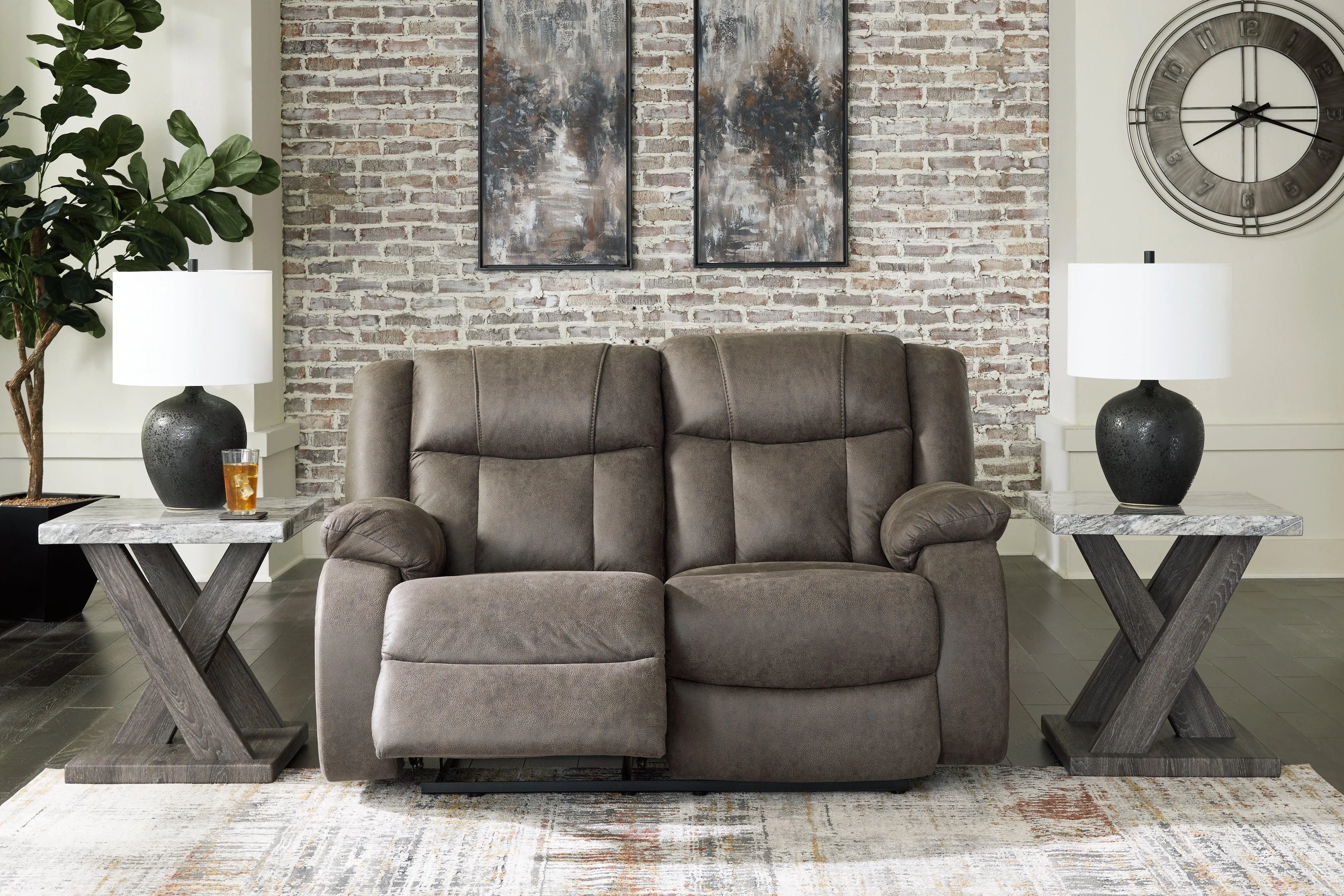 First Base Gunmetal Manual Reclining Loveseat - Image 7