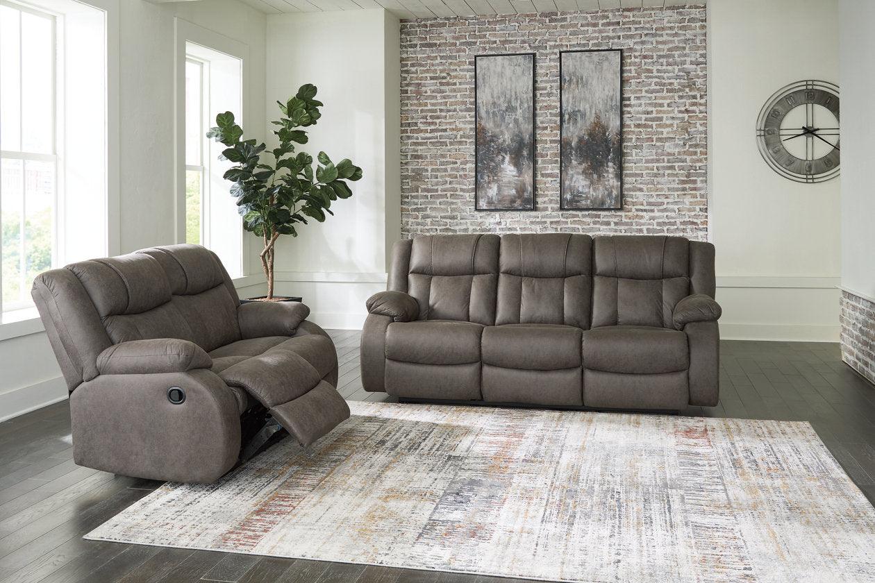 First Base Gunmetal Manual Reclining Sofa and Loveseat