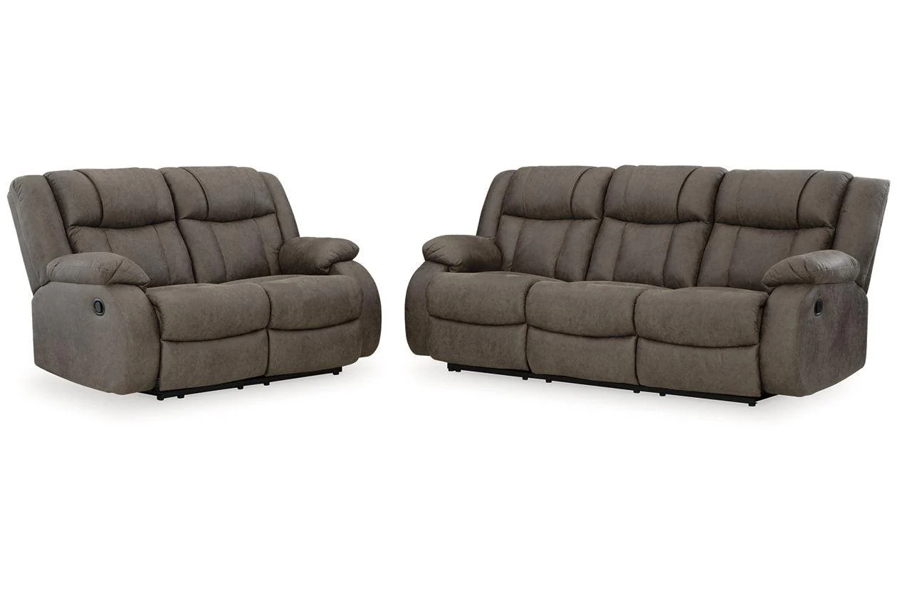 First Base Gunmetal Manual Reclining Sofa and Loveseat - Image 2