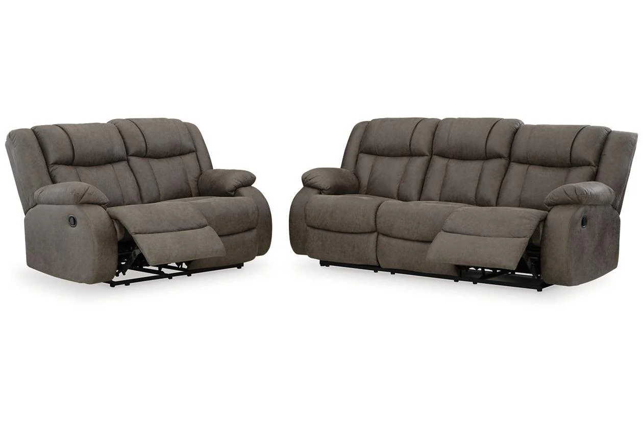 First Base Gunmetal Manual Reclining Sofa and Loveseat - Image 3