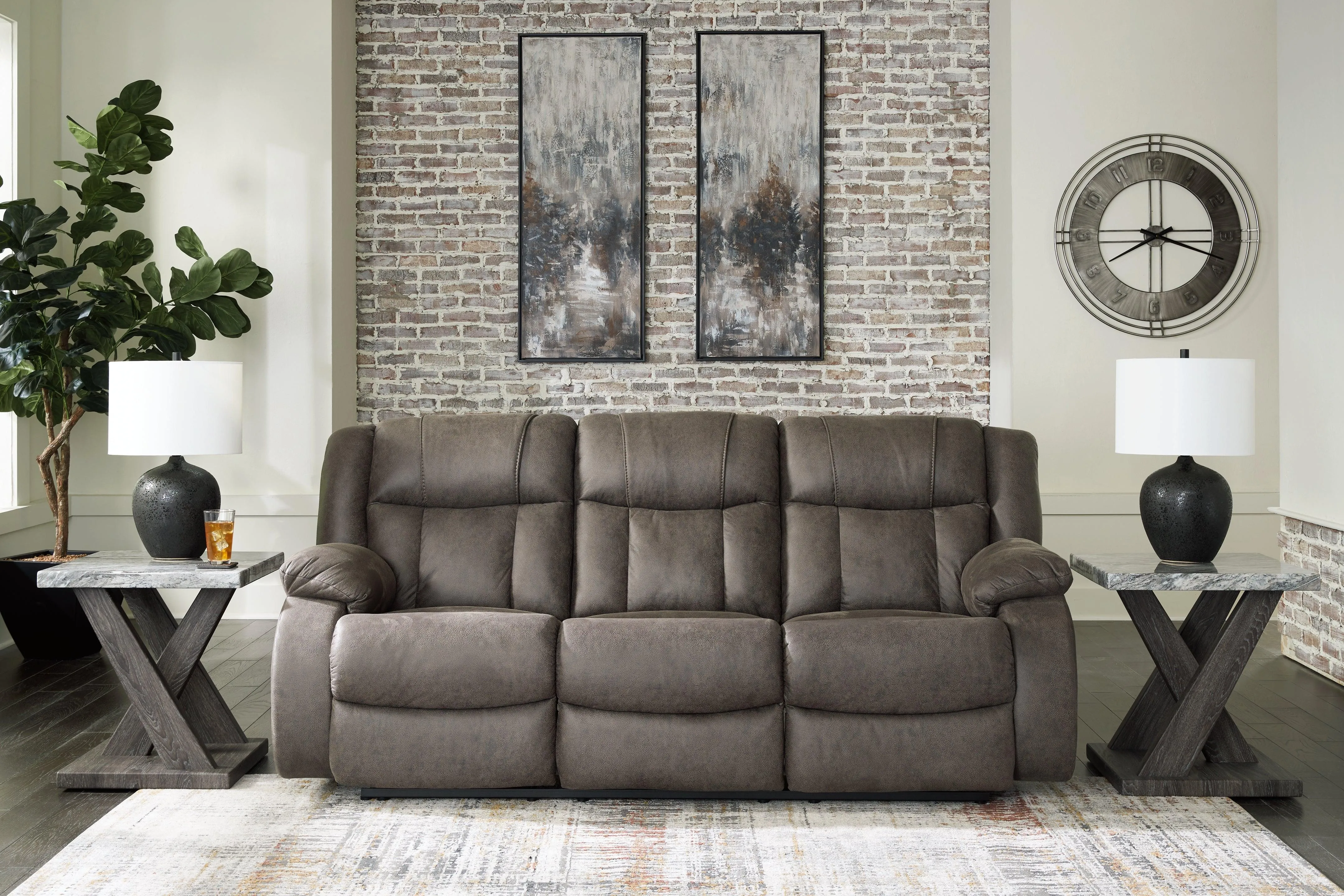 First Base Gunmetal Manual Reclining Sofa