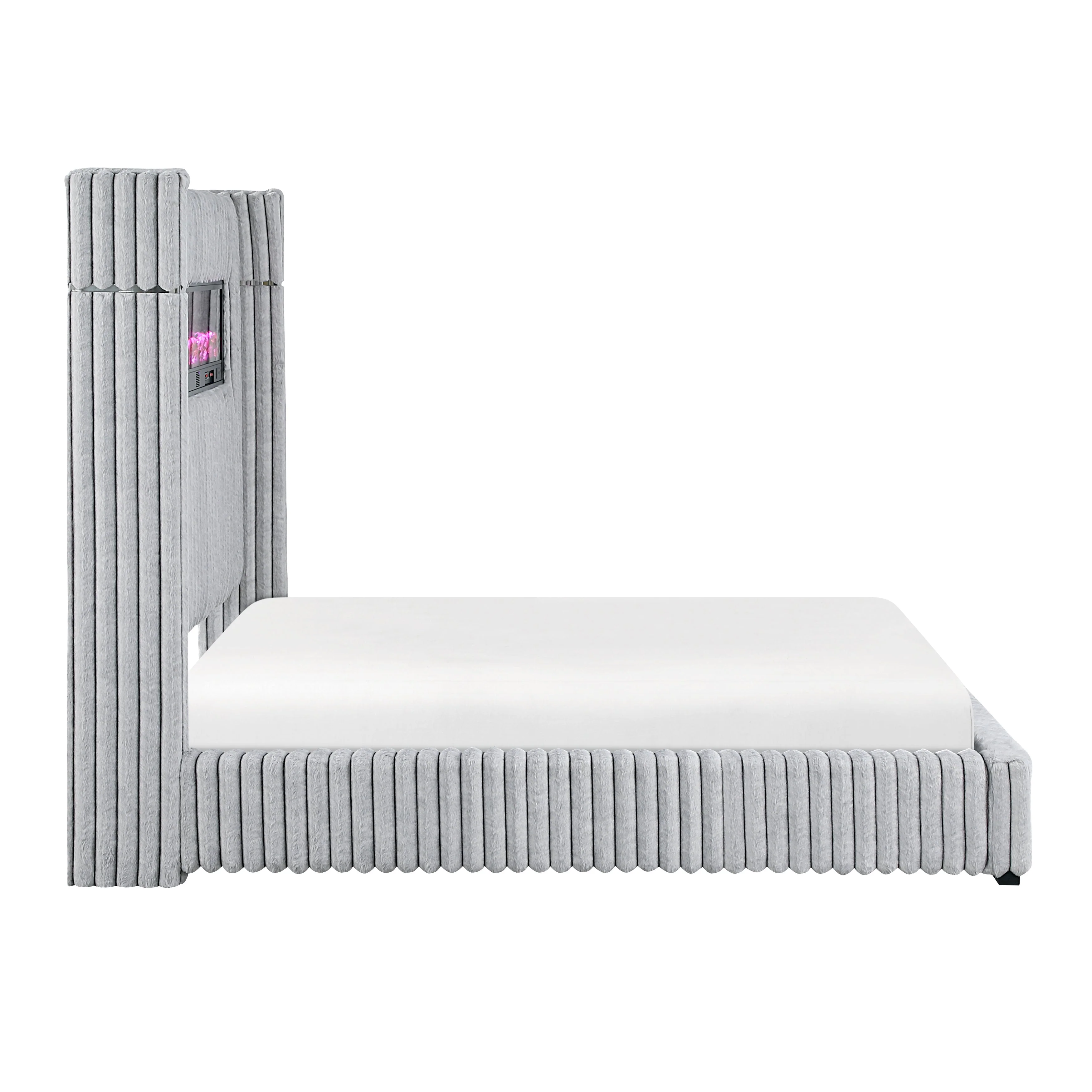Fitzroy Gray Upholstered California King Bed with Fireplace - Image 4