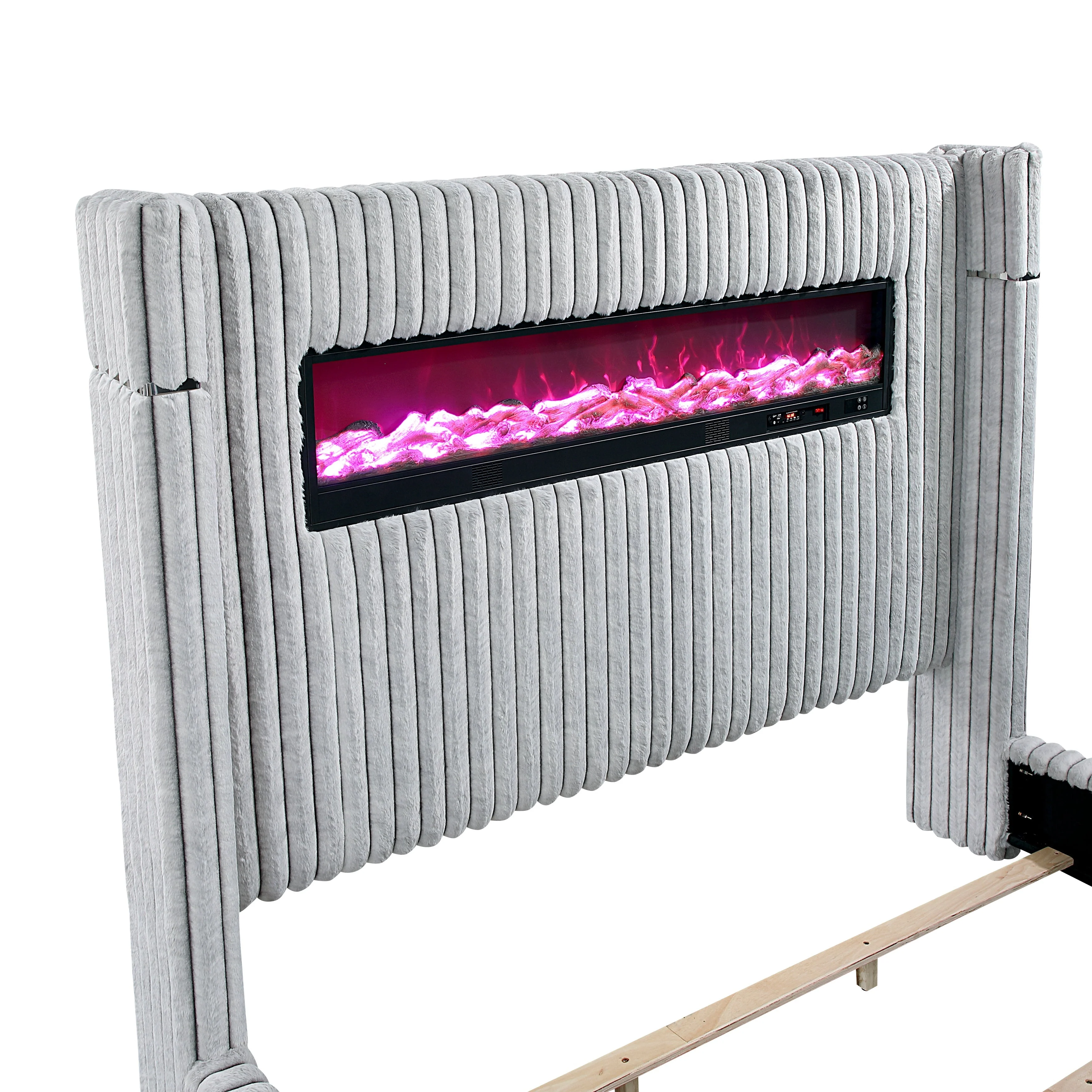 Fitzroy Gray Upholstered California King Bed with Fireplace - Image 6