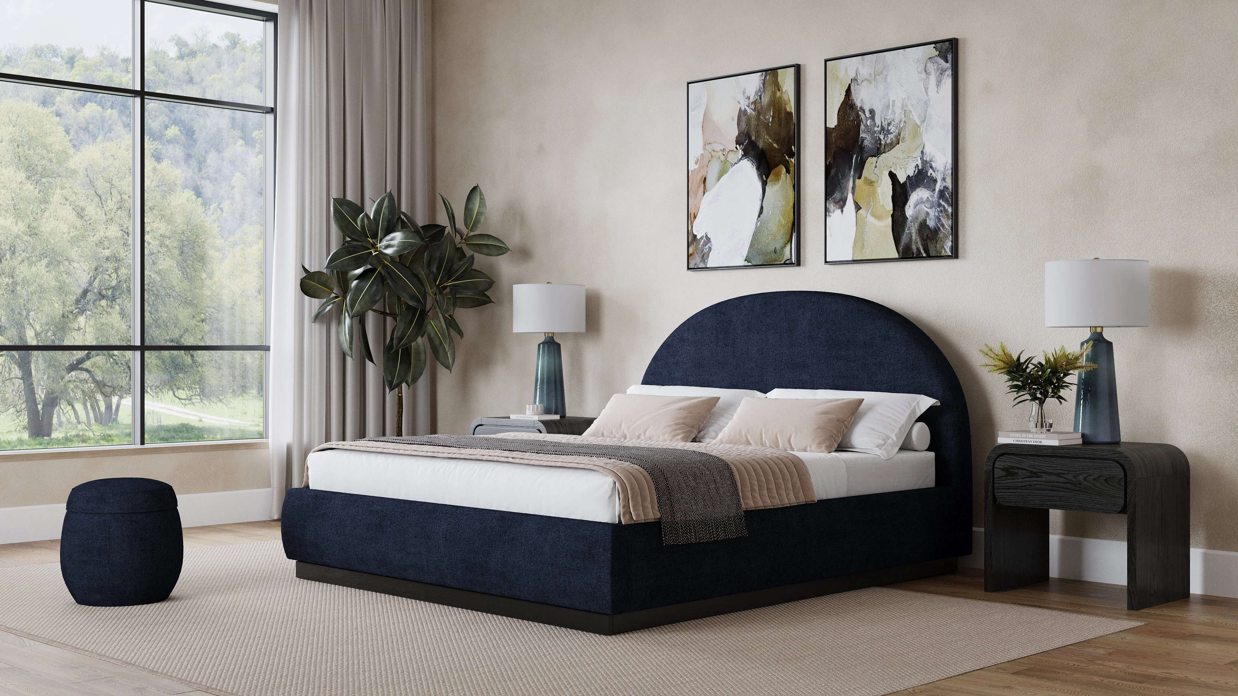 Flex Eastern King Upholstered Bed in Blue Jeans Chenille - Image 2