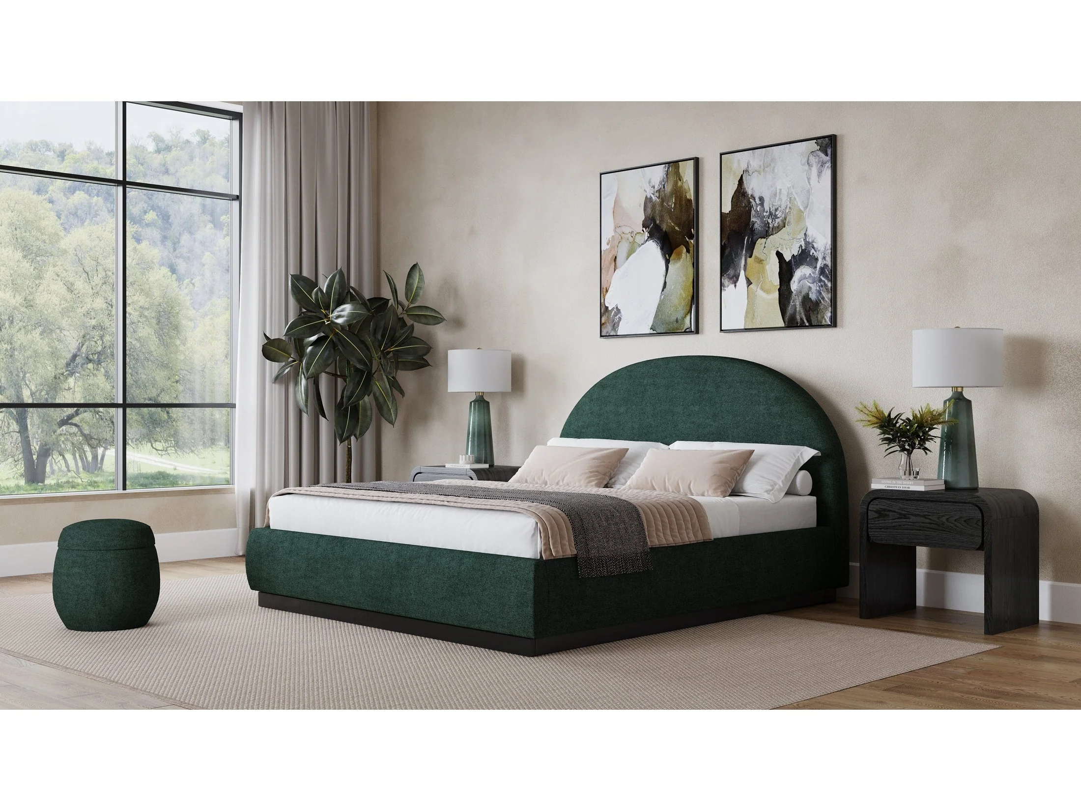 Flex Eastern King Upholstered Bed in Emerald Chenille
