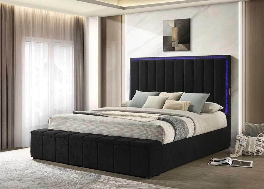 Florence Black Boucle LED Queen Platform Bed - Image 2