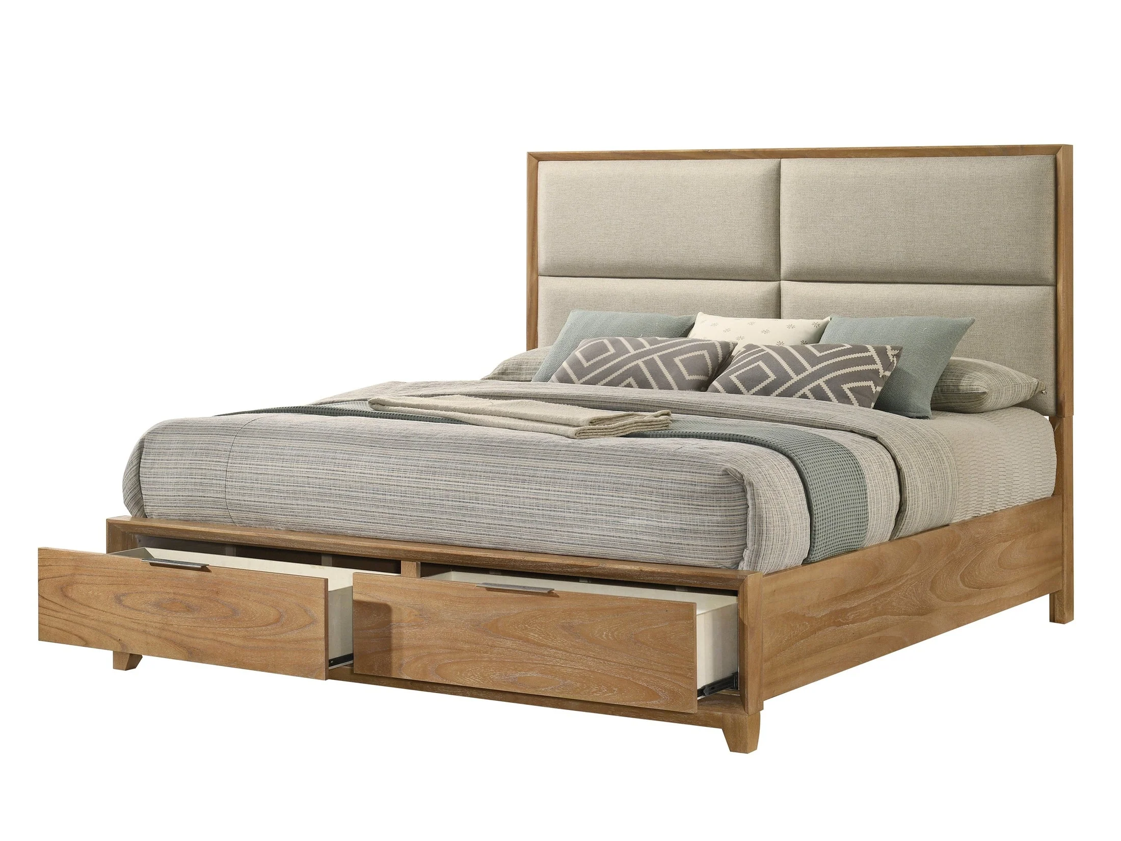 Florian Natural Upholstered Storage Platform Bedroom Set - Image 3