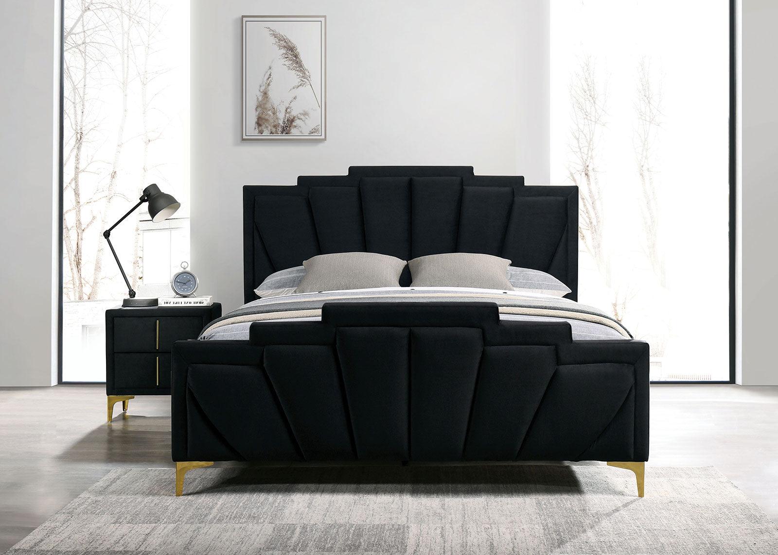 Florizel Black/Gold Upholstered Queen Bed