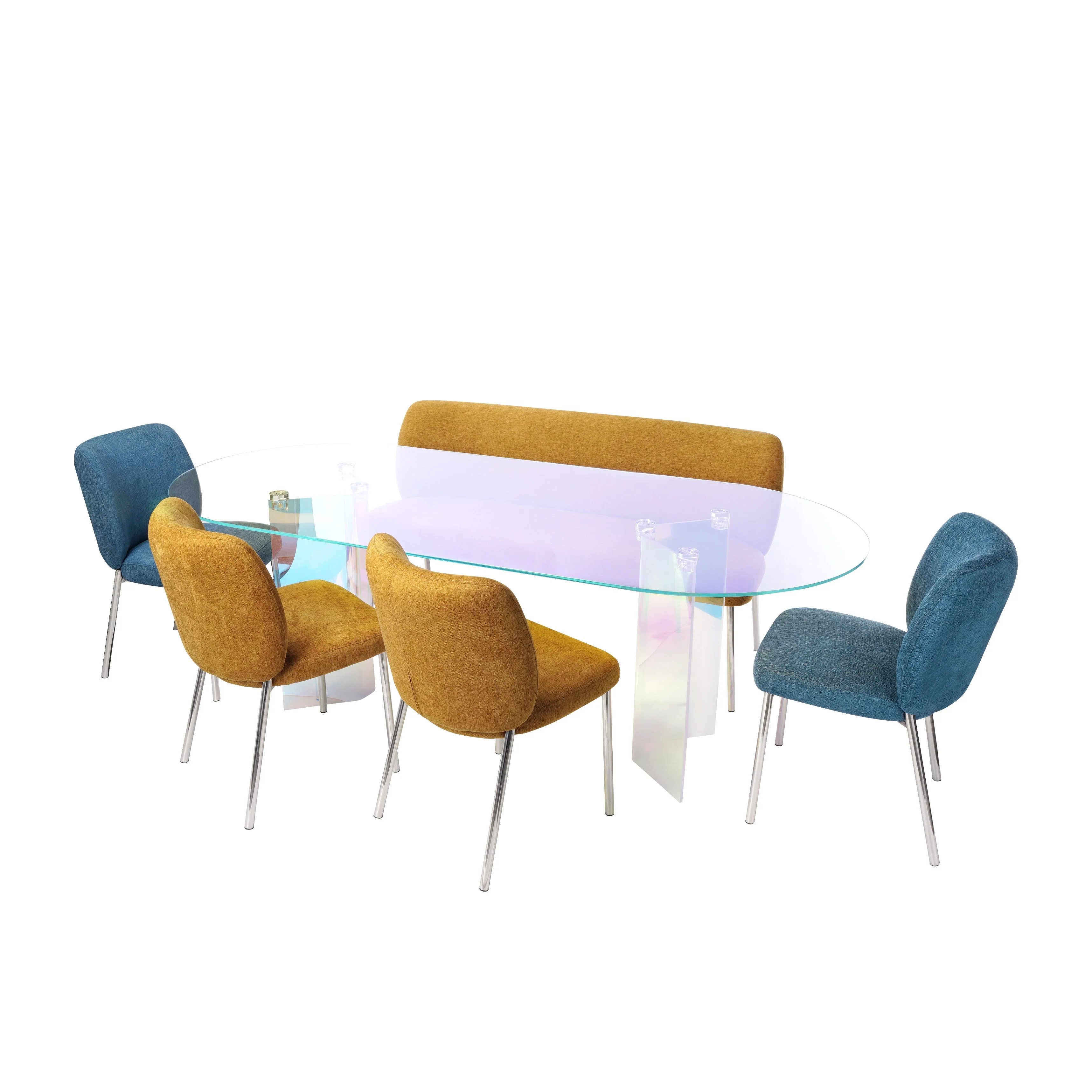 Fomo Chenille-upholstered Stainless Steel Base Dining Chair in Azure (Set of 2) - Image 7