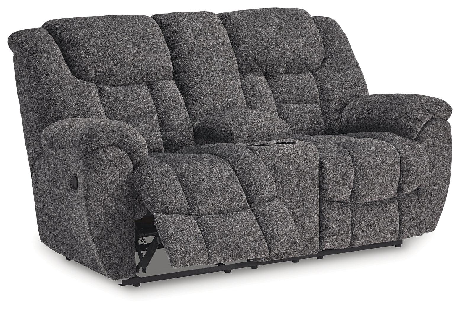 Foreside Charcoal Performance Fabric Manual Loveseat with Console - Image 3