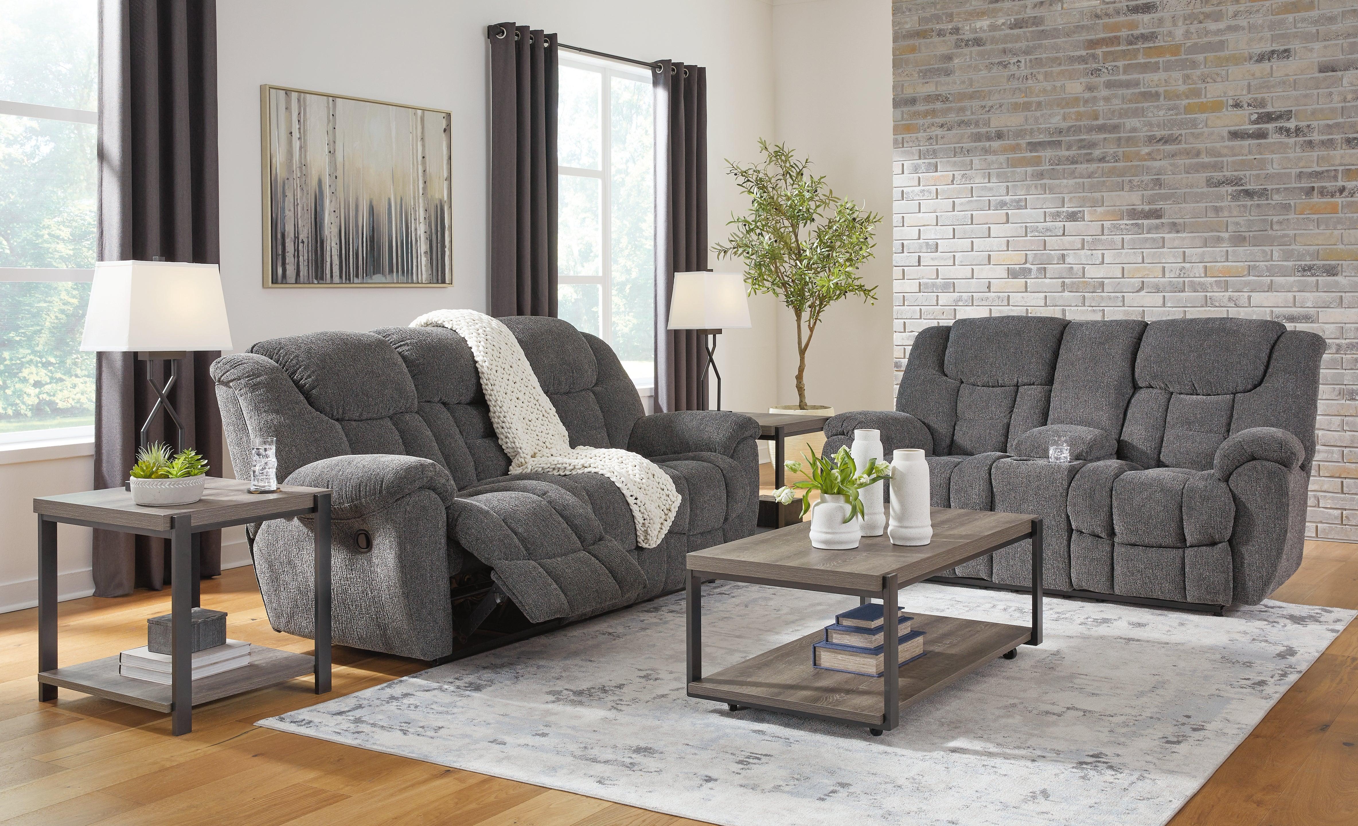 Foreside Charcoal Performance Fabric Manual Reclining Sofa and Loveseat - Image 6
