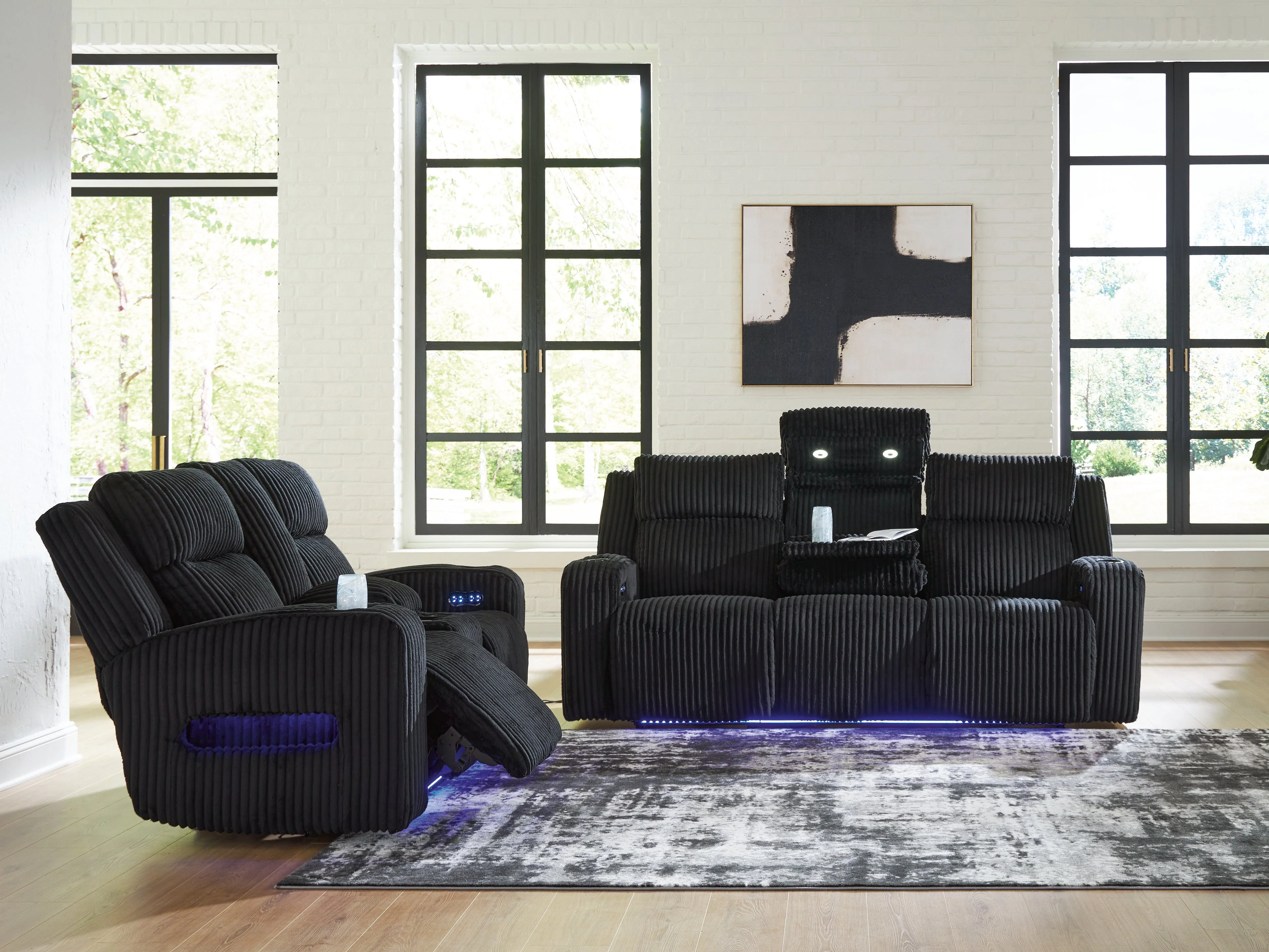 Forest Lake Black Power Reclining Sofa and Loveseat
