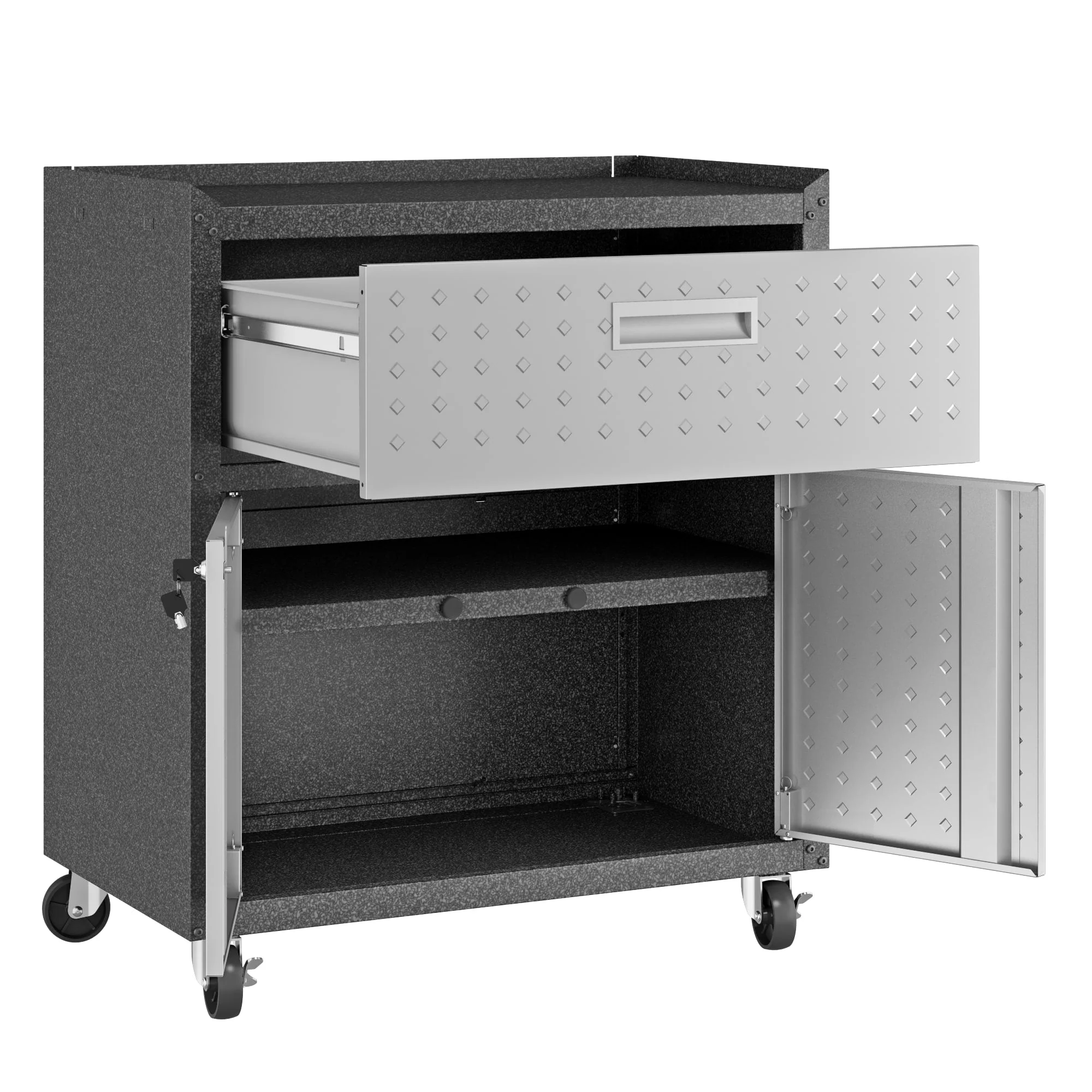 Fortress 31.5" Mobile Garage Cabinet with Drawer and Shelves in Grey - Image 7