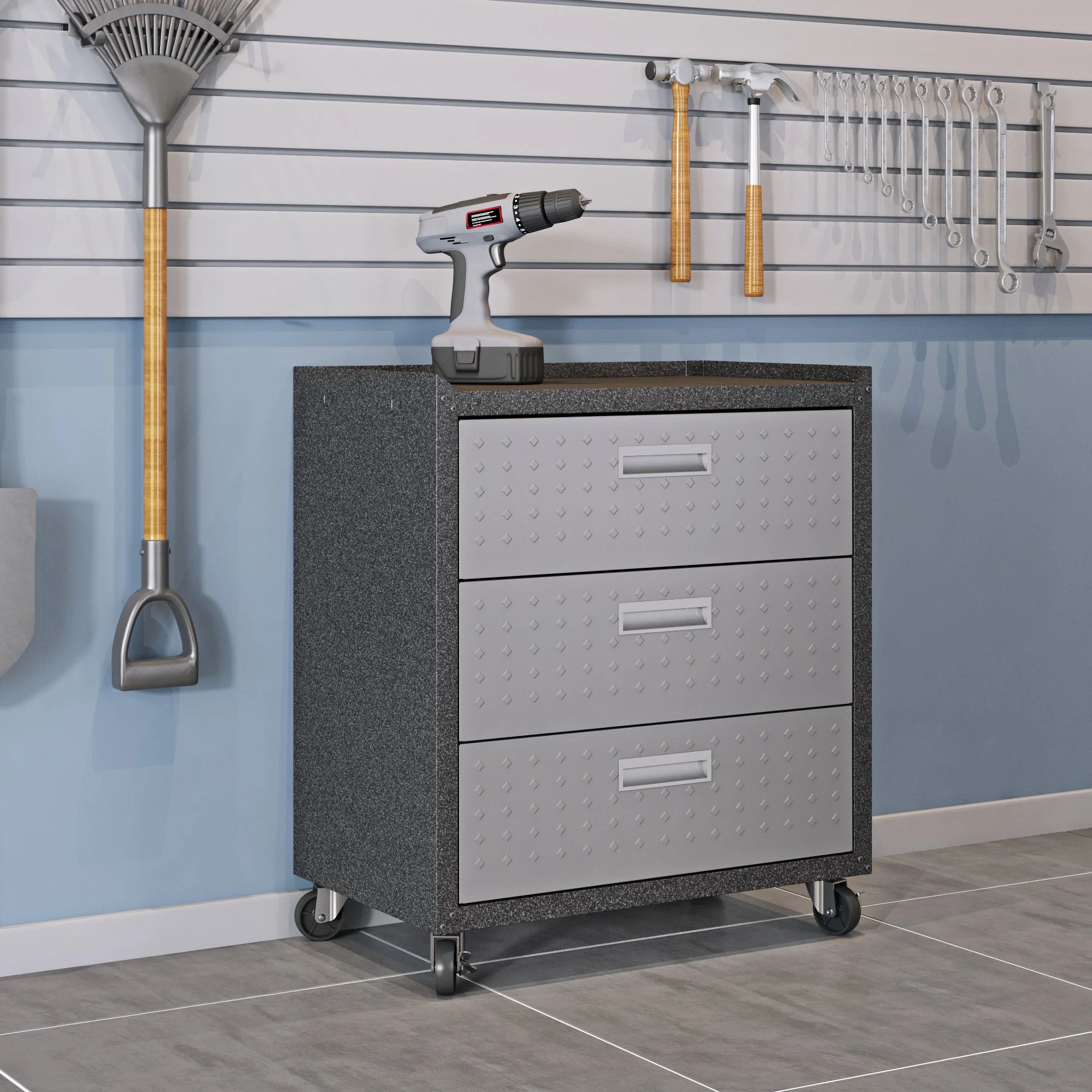 Fortress 31.5" Mobile Garage Chest with Drawers in Grey - Image 2