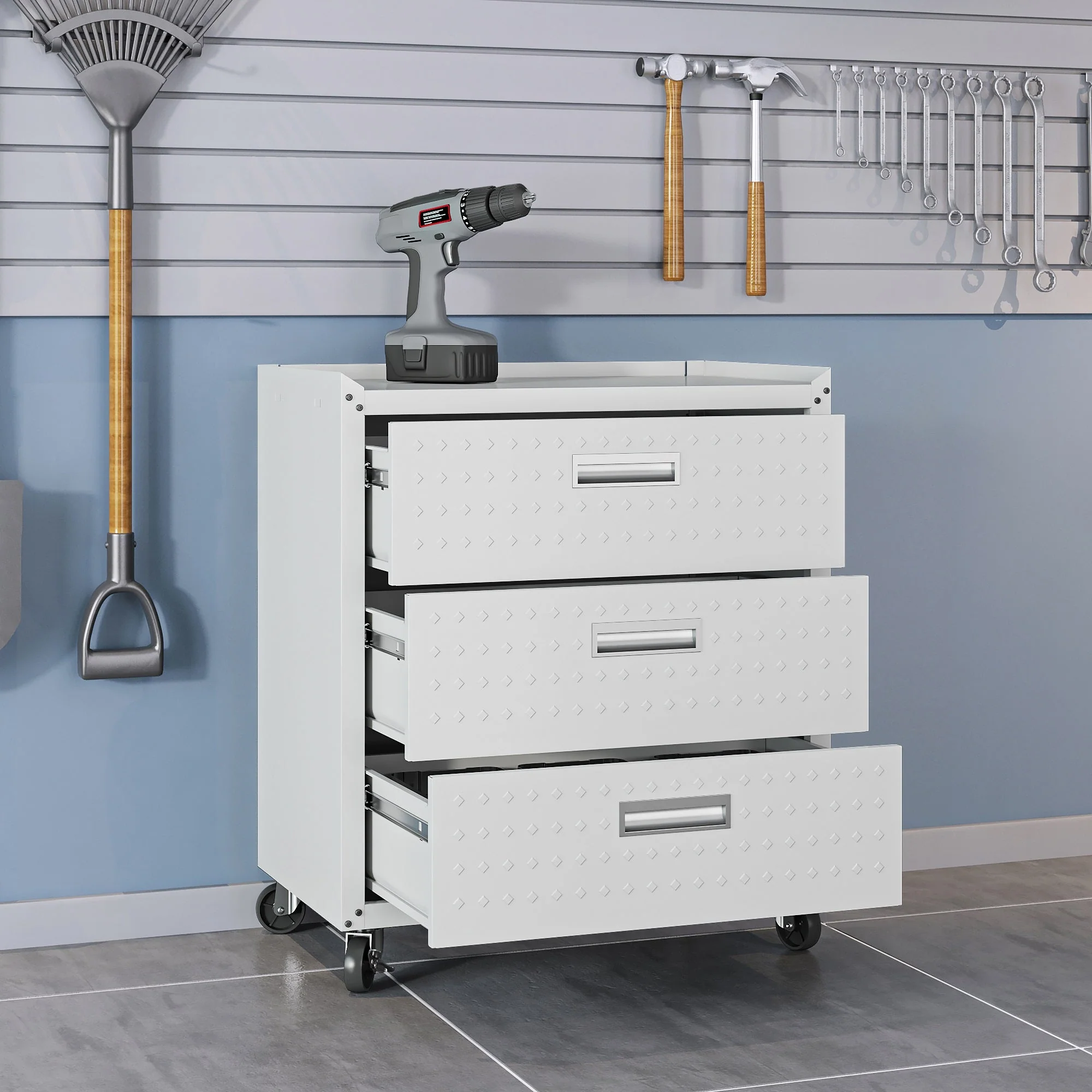 Fortress 31.5" Mobile Garage Chest with Drawers in White - Image 4