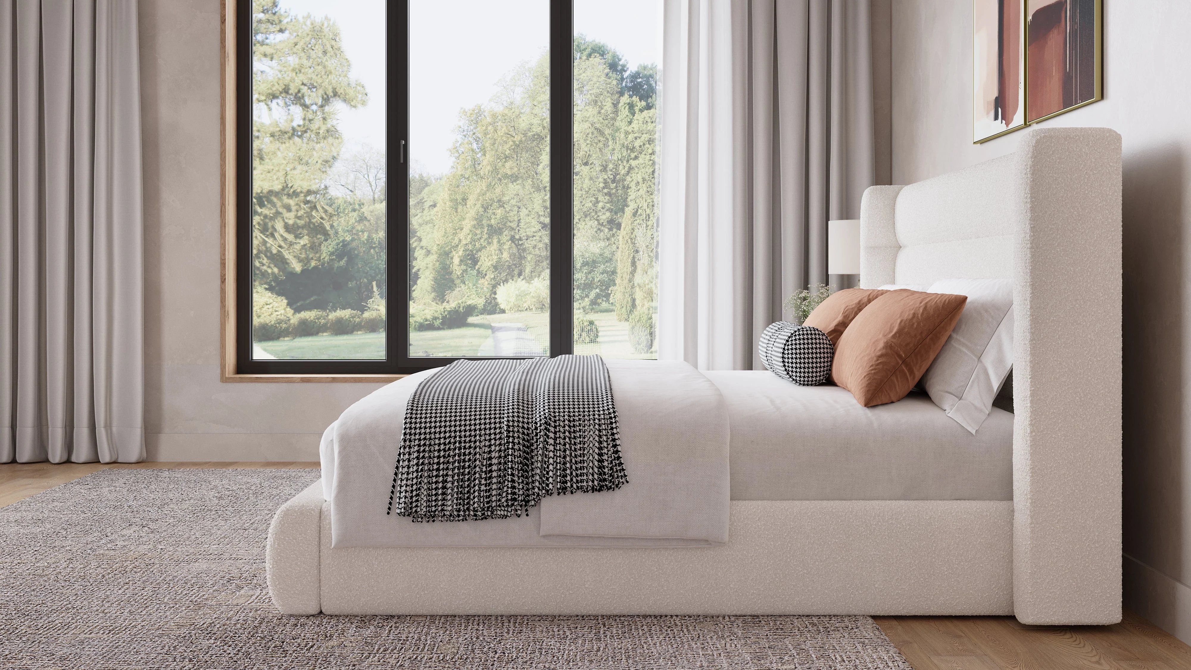 Frank Upholstered California King Wingback Platform Bed in Cottage Cheese Boucle - Image 3