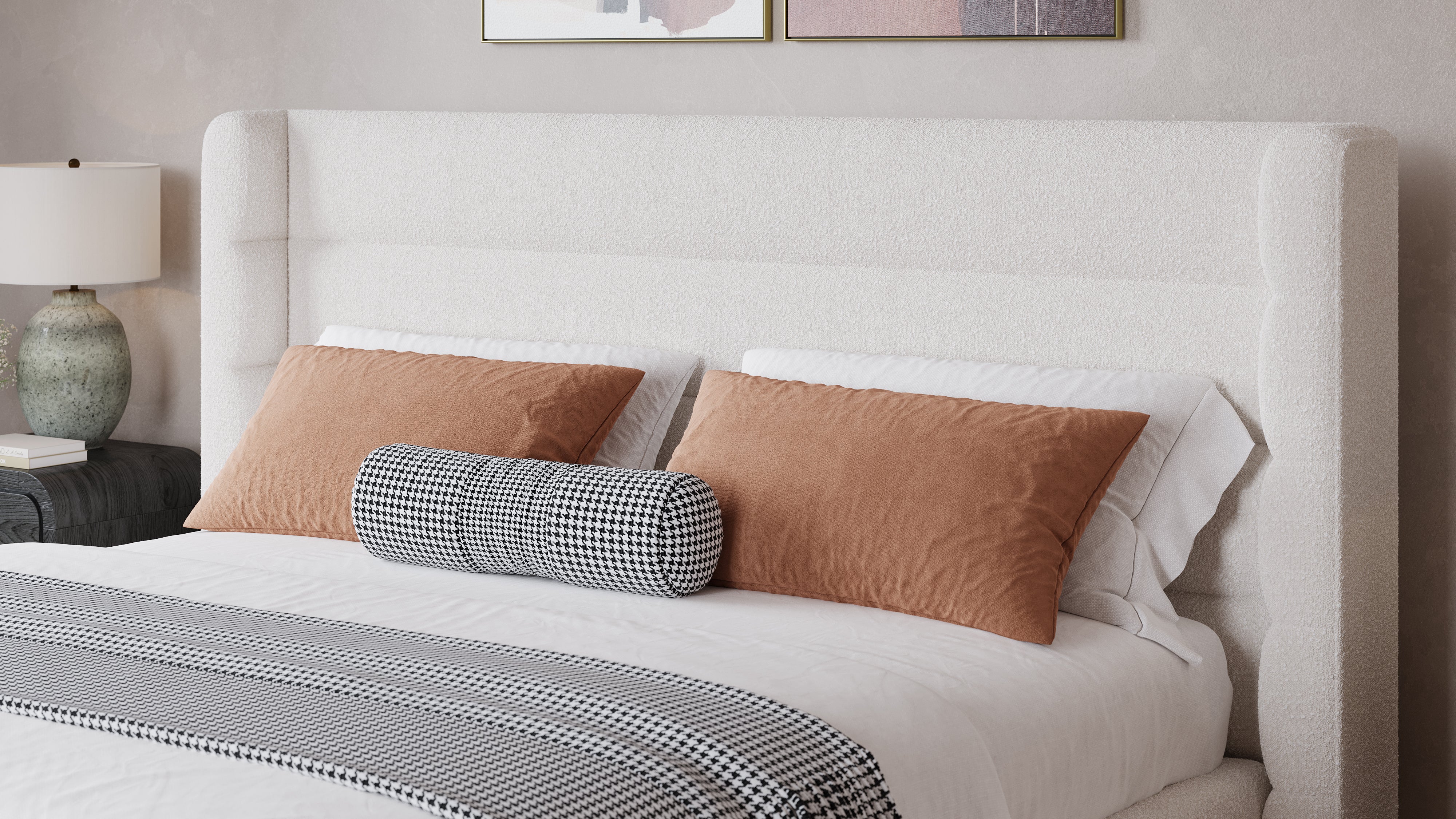 Frank Upholstered California King Wingback Platform Bed in Cottage Cheese Boucle - Image 4