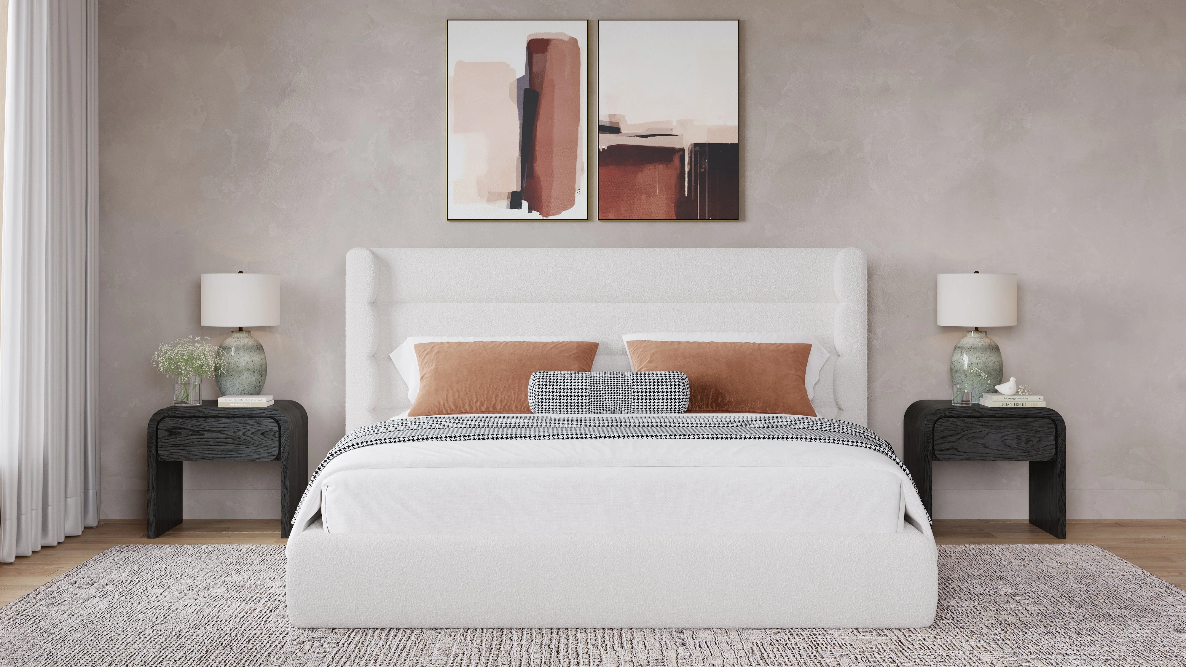 Frank Upholstered Full Wingback Platform Bed in Cottage Cheese Boucle - Image 2