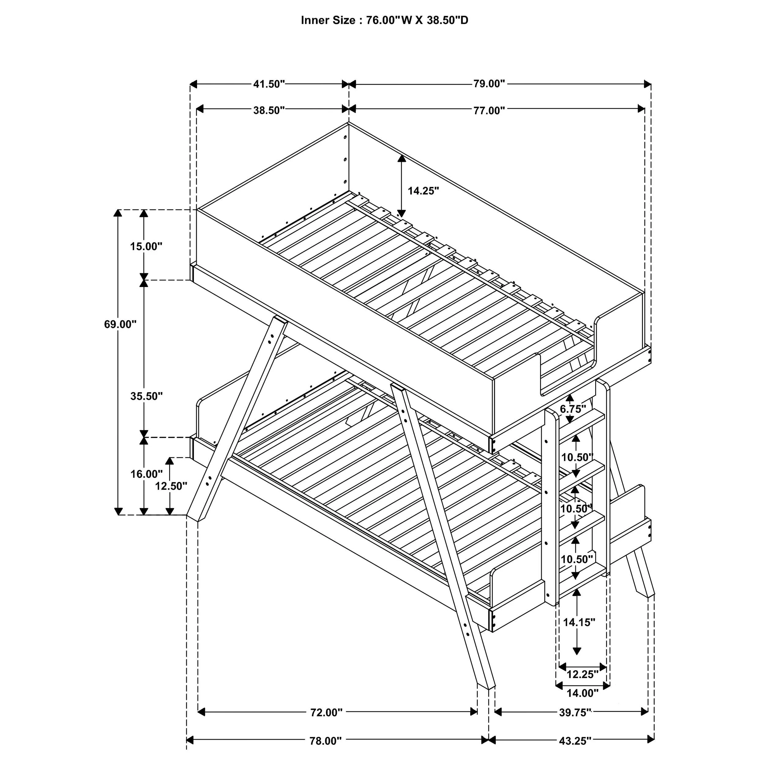 Frankie Blue Twin Over Twin Bunk Bed with 7-inch Mattresses - Image 5