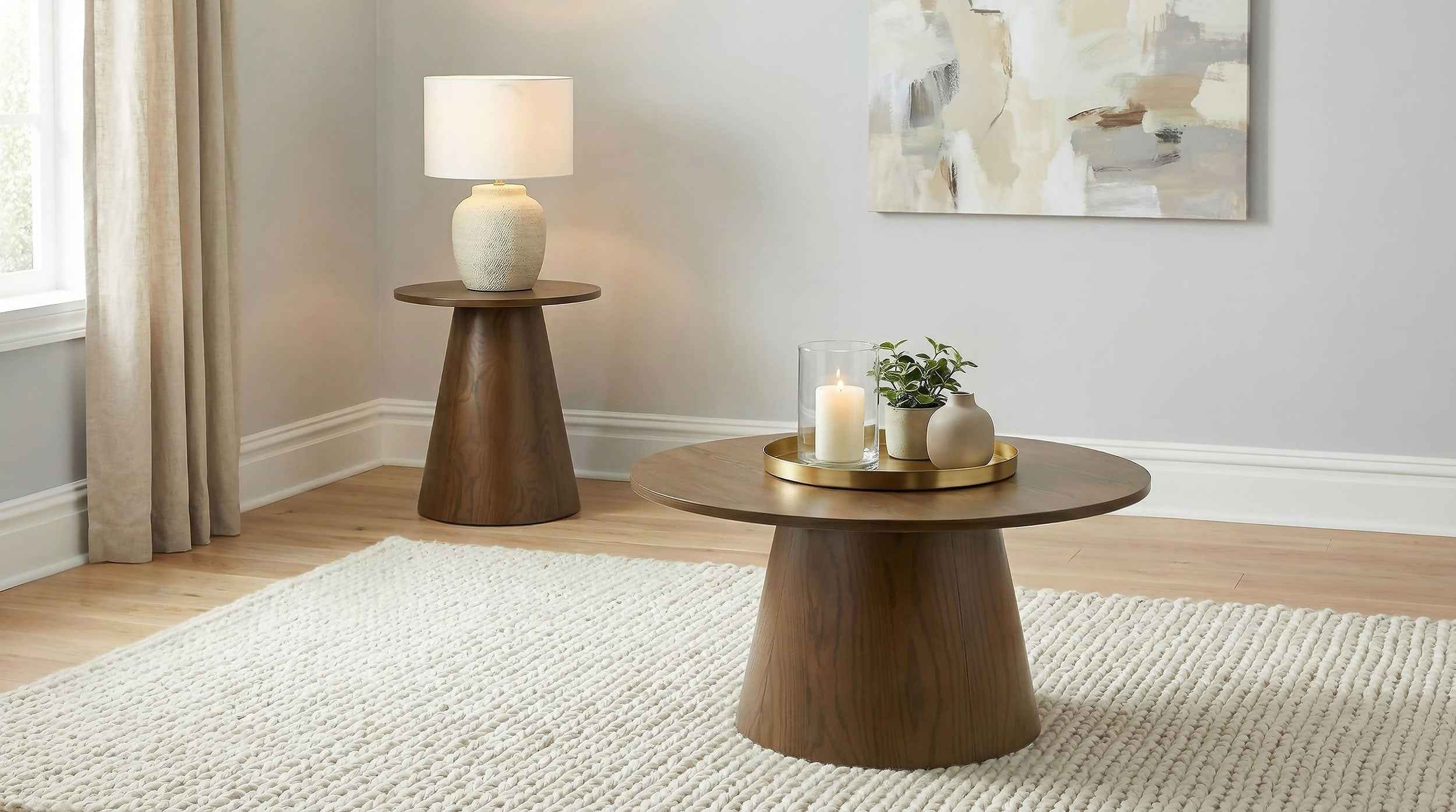Franklin Dark Brown 2-piece Round Pedestal Coffee Table Set