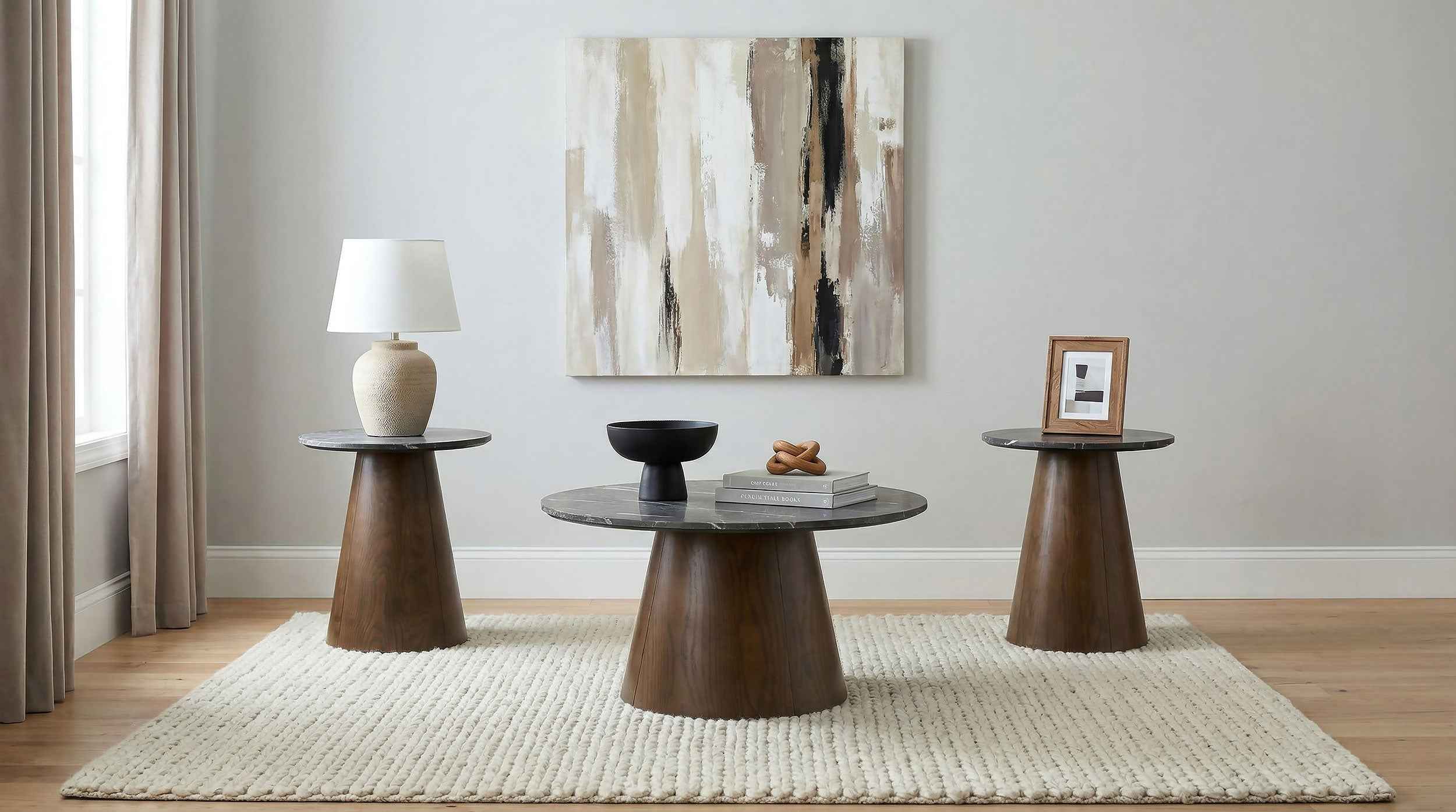 Franklin Grey/Dark Brown 3-piece Round Pedestal Coffee Table Set
