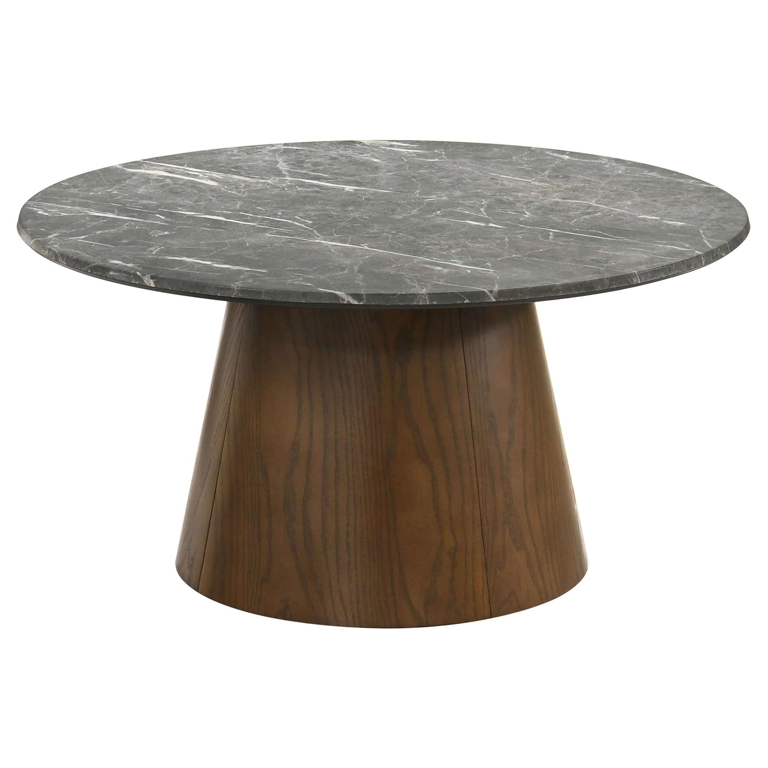 Franklin Grey/Dark Brown 3-piece Round Pedestal Coffee Table Set - Image 5