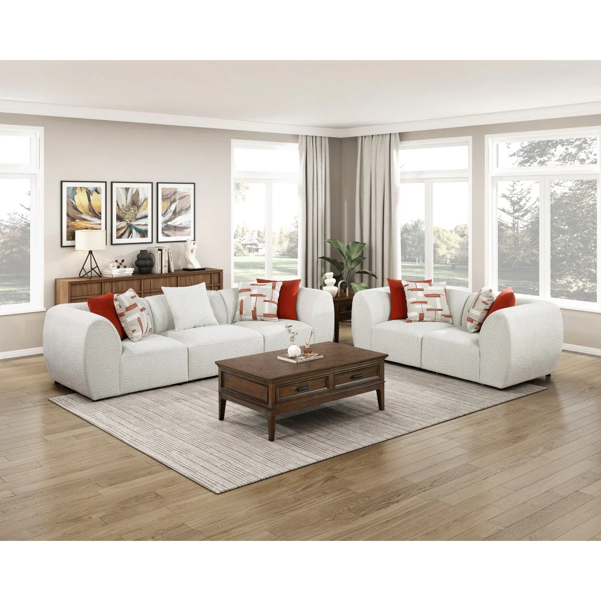Franz Beige Chenille 3-Piece Modular Sofa - Image 2