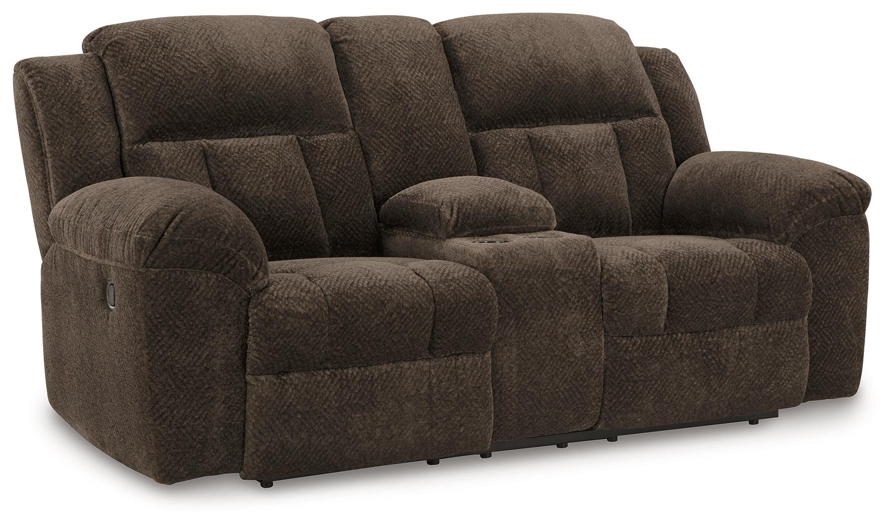 Frohn Chocolate Manual Reclining Loveseat with Console - Image 2