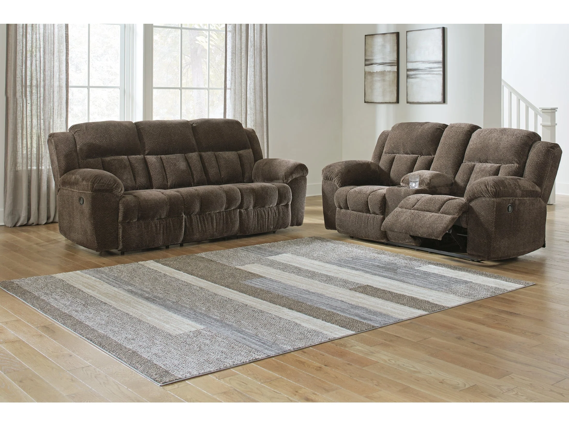 Frohn Chocolate Manual Reclining Sofa and Loveseat - Image 2