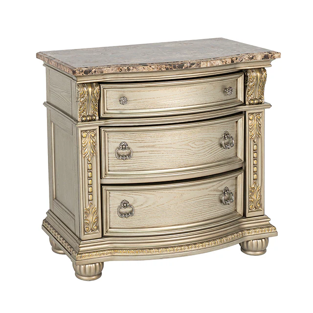 Fromberg Gold Champagne Nightstand w/ Marble Top - Image 3