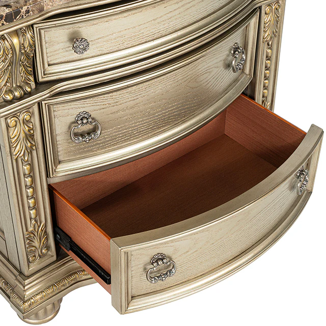 Fromberg Gold Champagne Nightstand w/ Marble Top - Image 6