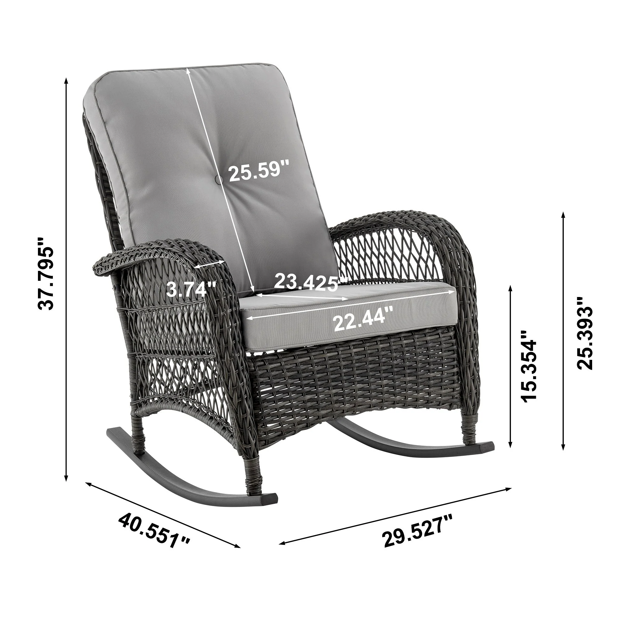 Fruttuo Patio Rocking Chair with Grey Cushions - Image 3