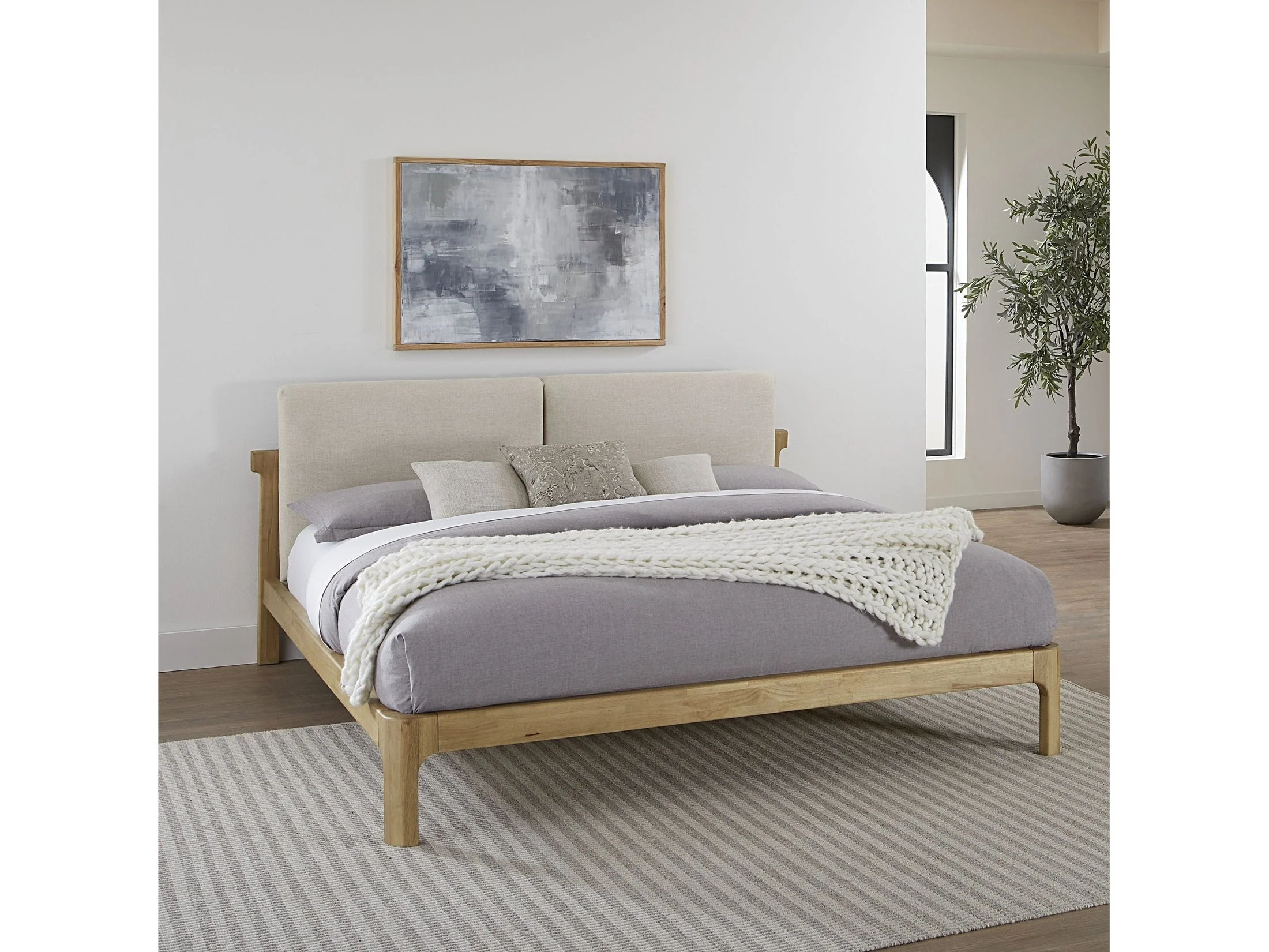 Furano California King Upholstered Two Cushion Platform Bed in Ginger and Natural Linen
