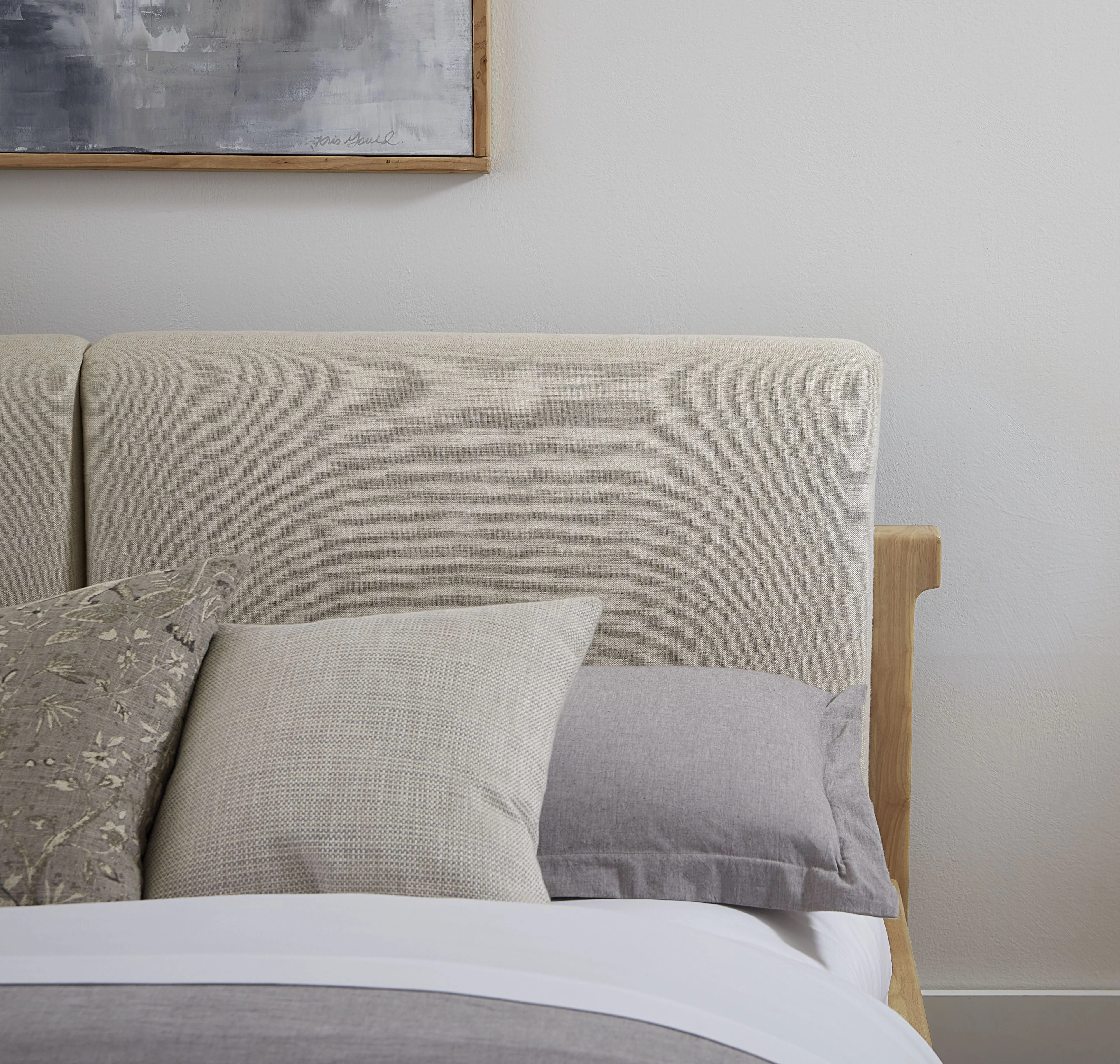 Furano California King Upholstered Two Cushion Platform Bed in Ginger and Natural Linen - Image 2